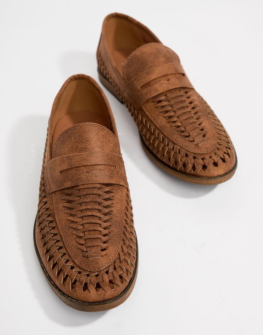 New Look Faux Leather Woven Loafers in Tan (Brown) for Men | Lyst