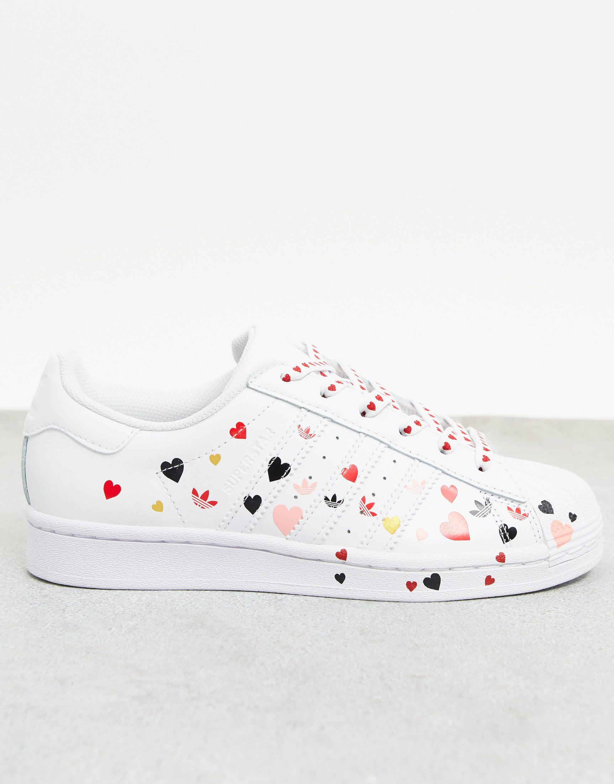 adidas Originals Rubber Heart Print Superstar Sneaker in White | Lyst