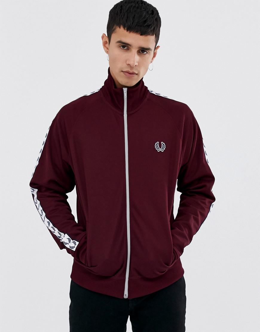 Fred Perry Cotton Sports Authentic Taped Track Jacket In Burgundy in Red  for Men | Lyst