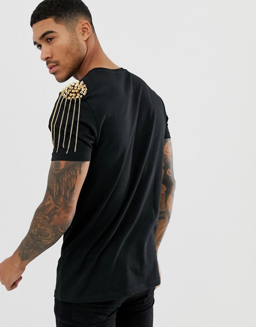 ASOS T-shirt With Gold Shoulder Pads In Black for Men | Lyst