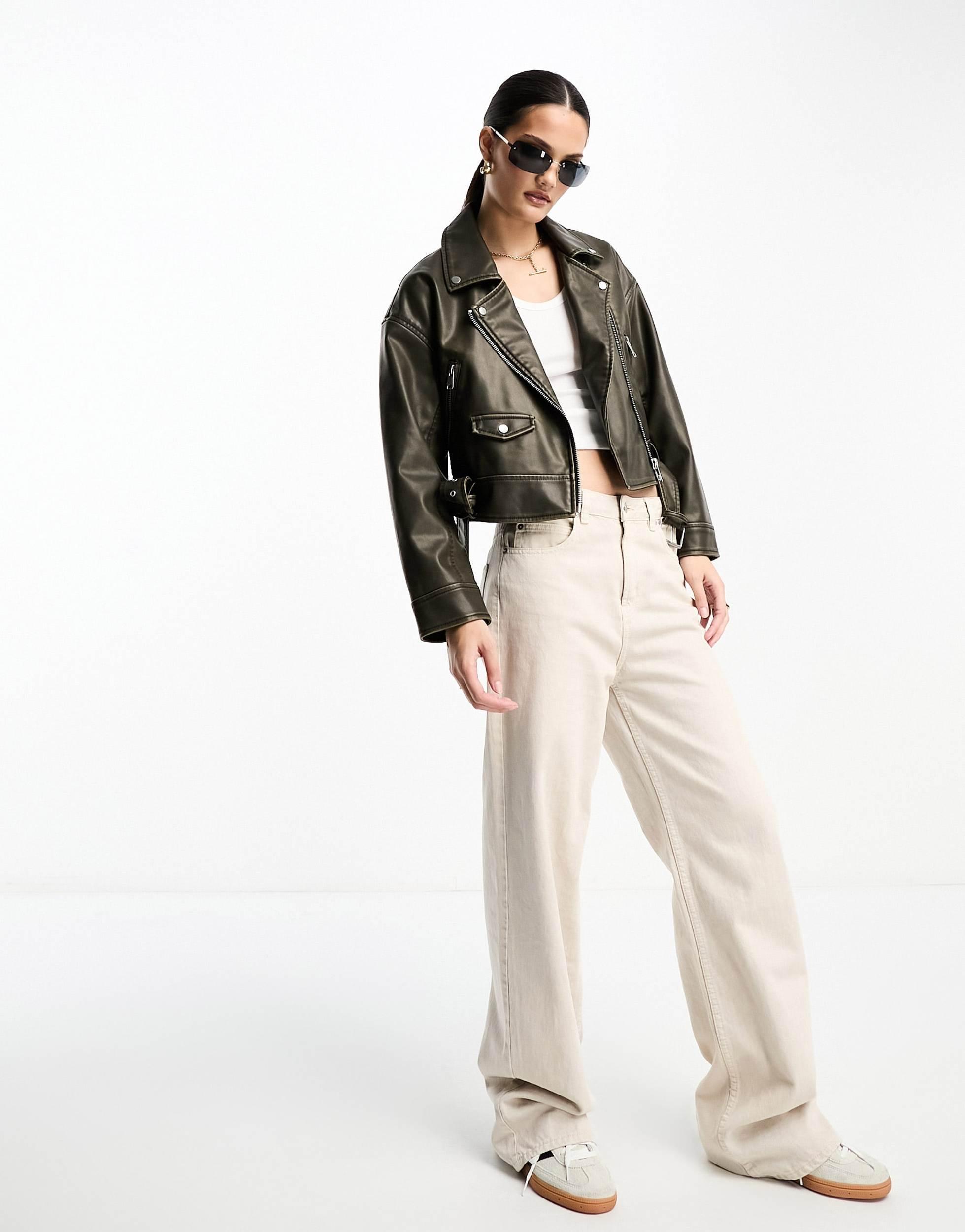 Stradivarius – bikerjacke aus kunstleder in Braun Lyst AT