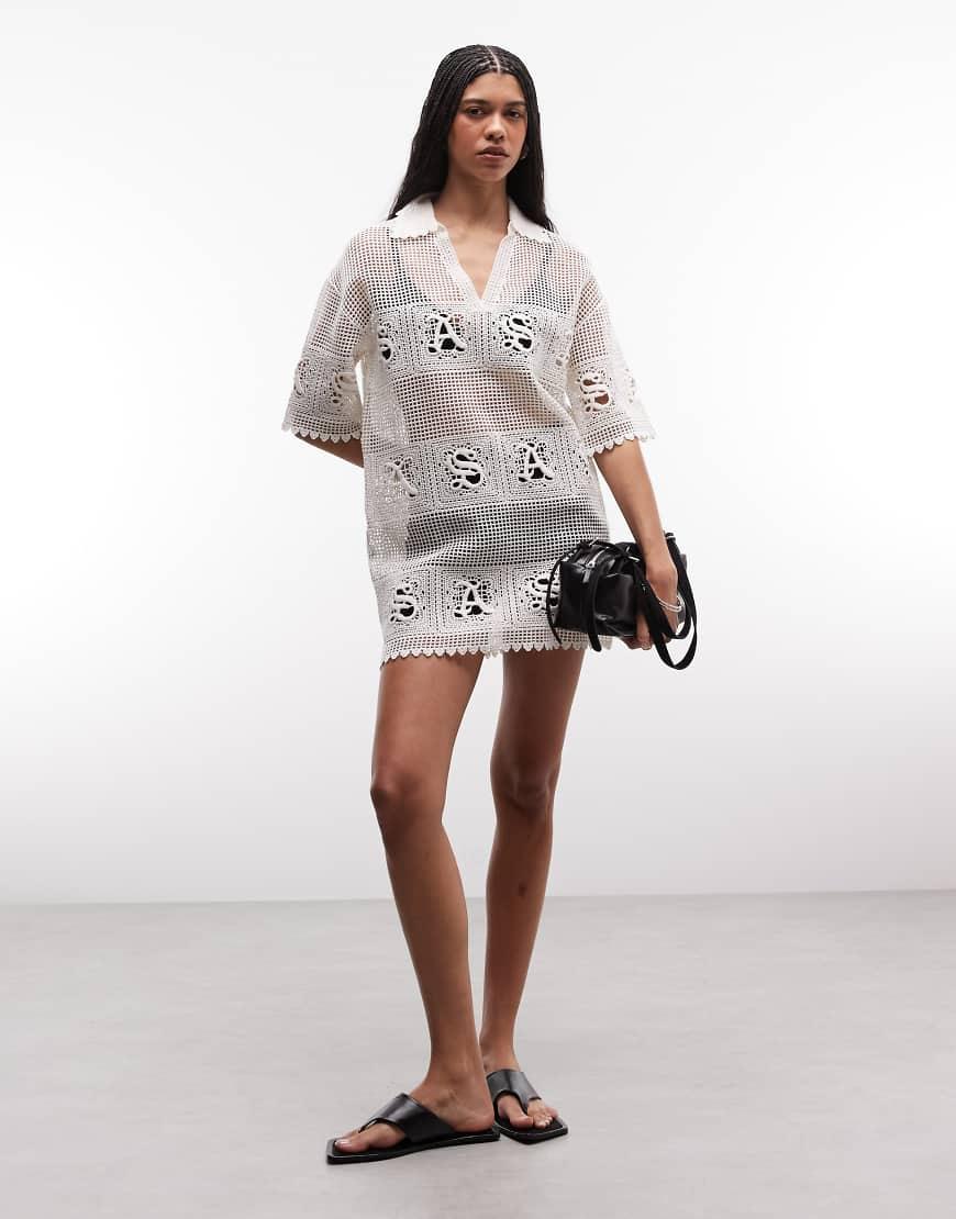 all saints crochet dress Monte Carlo Tie Jaisal dress Crochet cotton Multicolor Pattern Sleeveless Handmade Slim fit AllSaints Kyra Short Sleeve Crochet