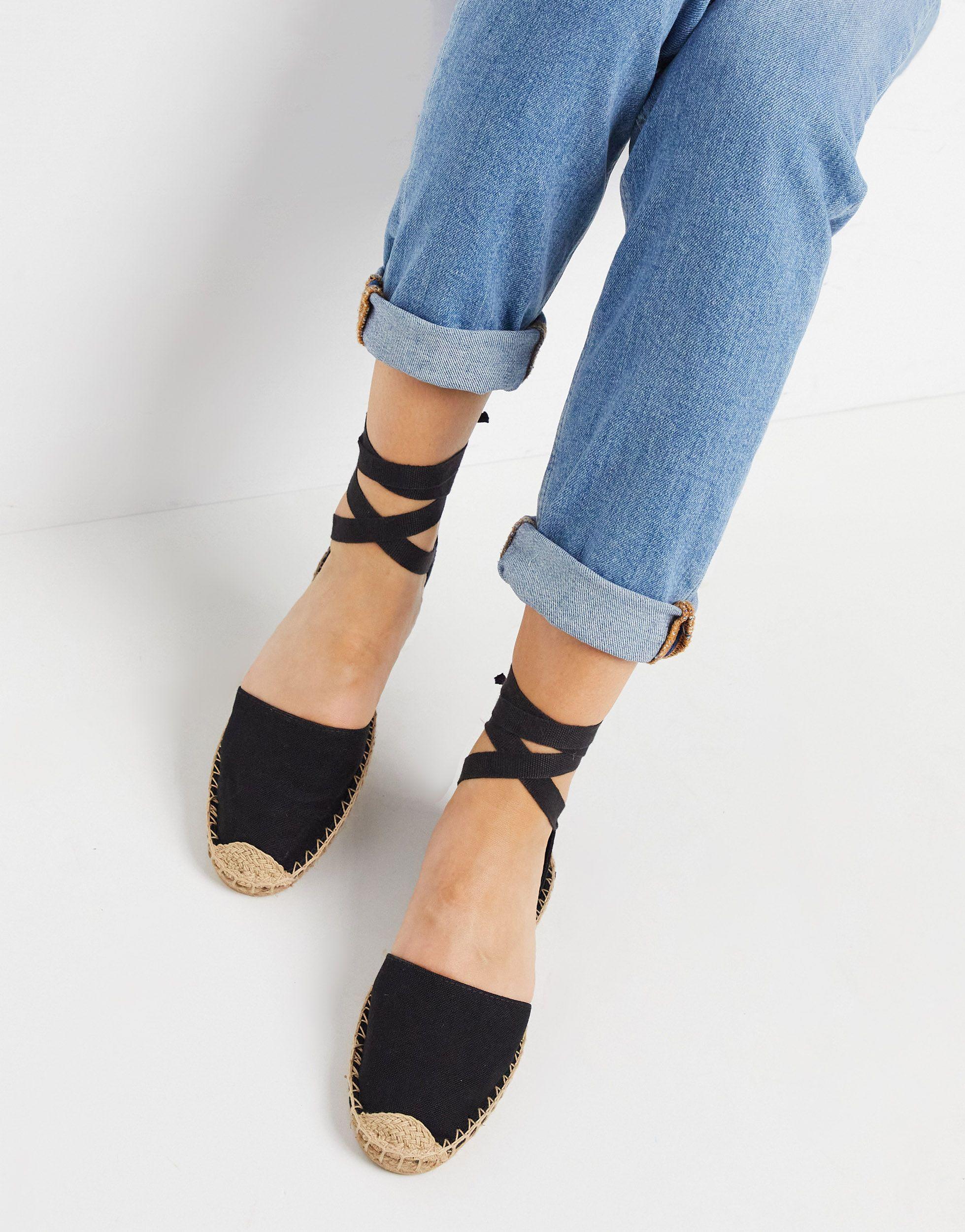 London Rebel Tie Leg Flat Espadrilles in Black Lyst UK