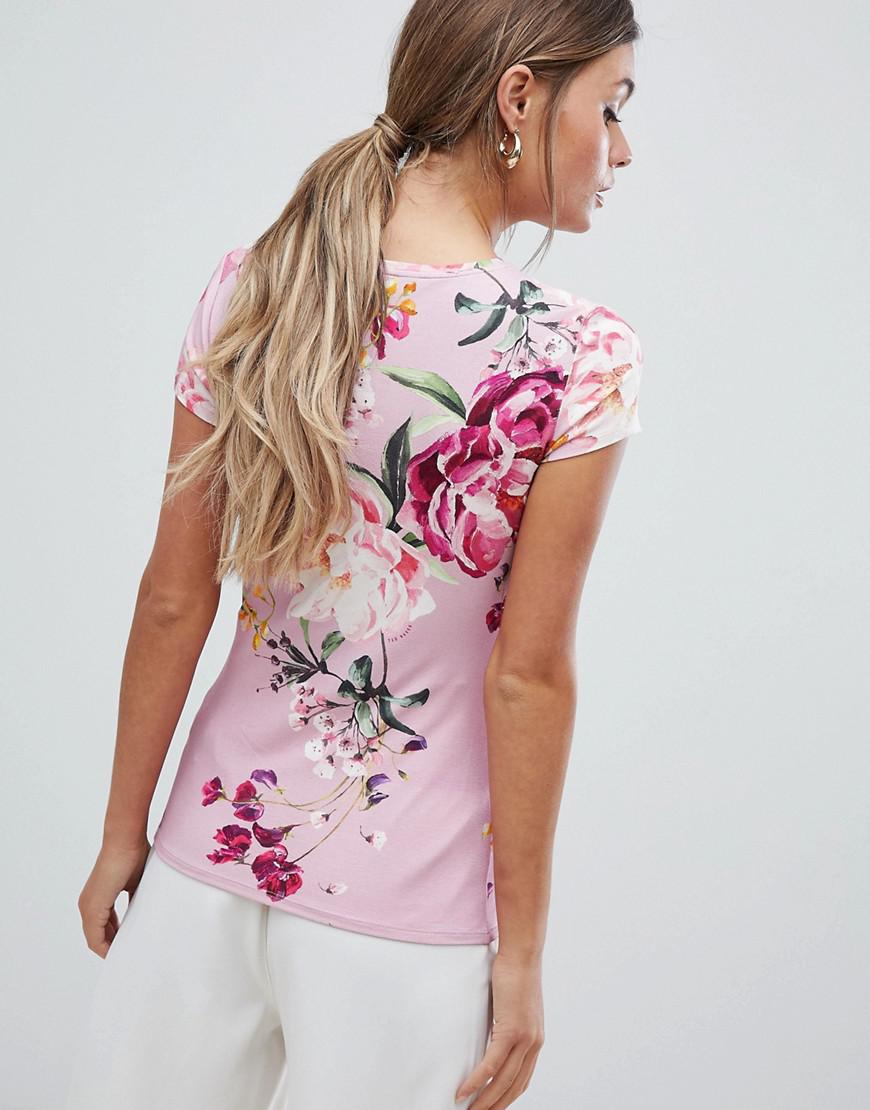 Ted Baker Fitted T-shirt In Serenity Floral Print in Pink | Lyst