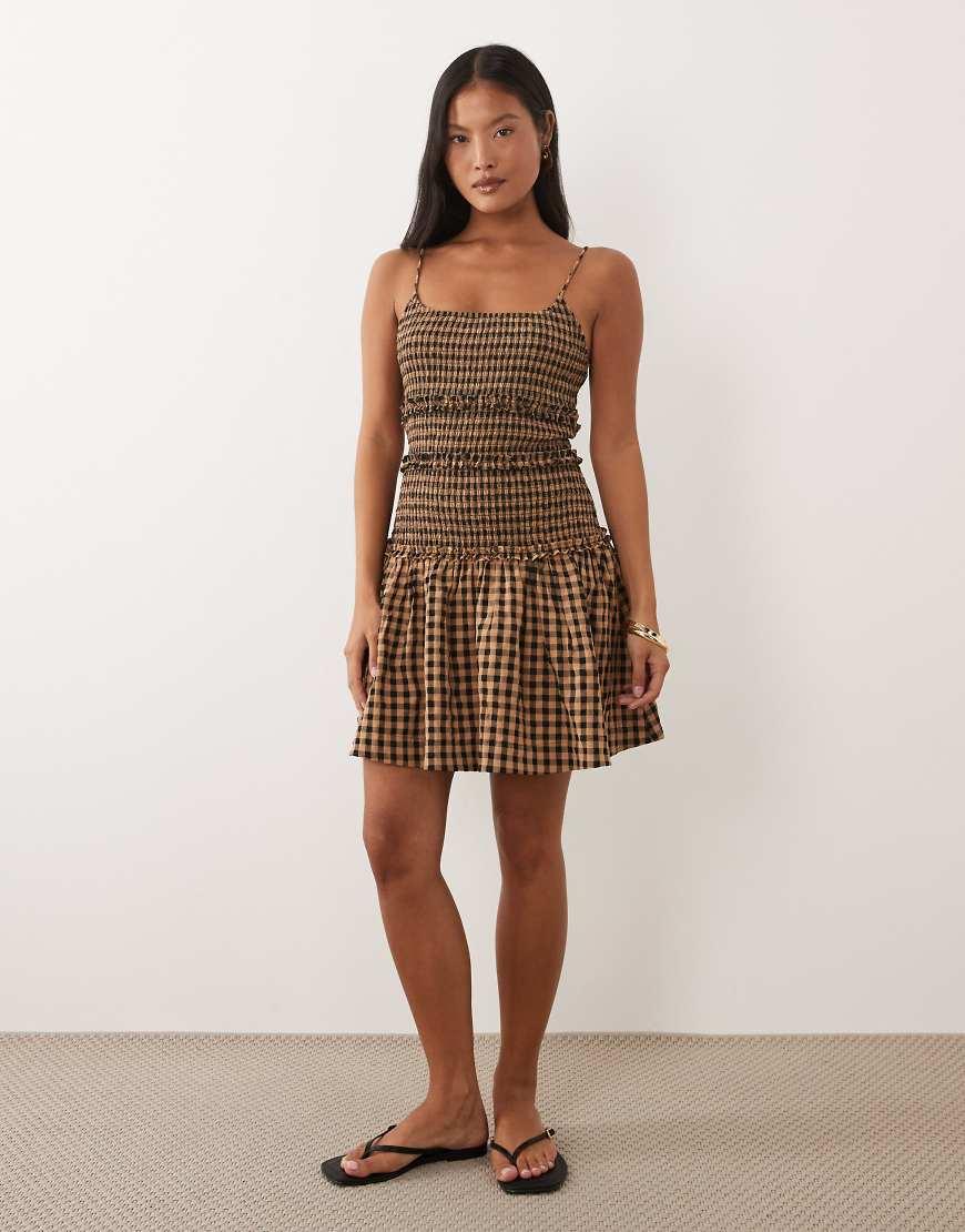 asos design high neck shirred waist mini dress in texture Collusion - Shirred High Neck Mini Dress - Women - Cotton - 10 US