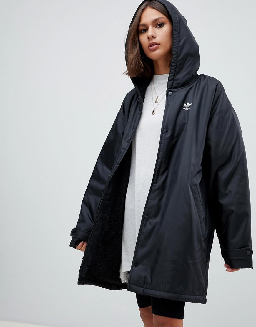 adidas originals hooded coat with back logo in black