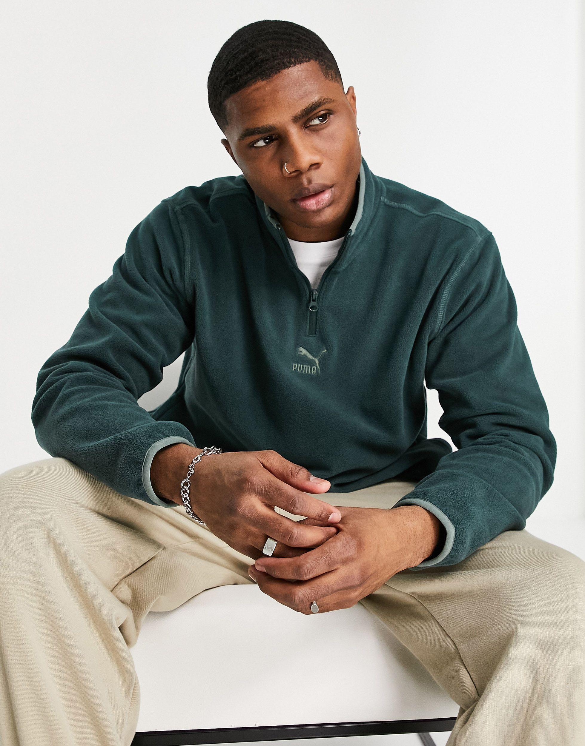 PUMA Classics High Neck Half Zip Fleece Pullover in Green for Men | Lyst