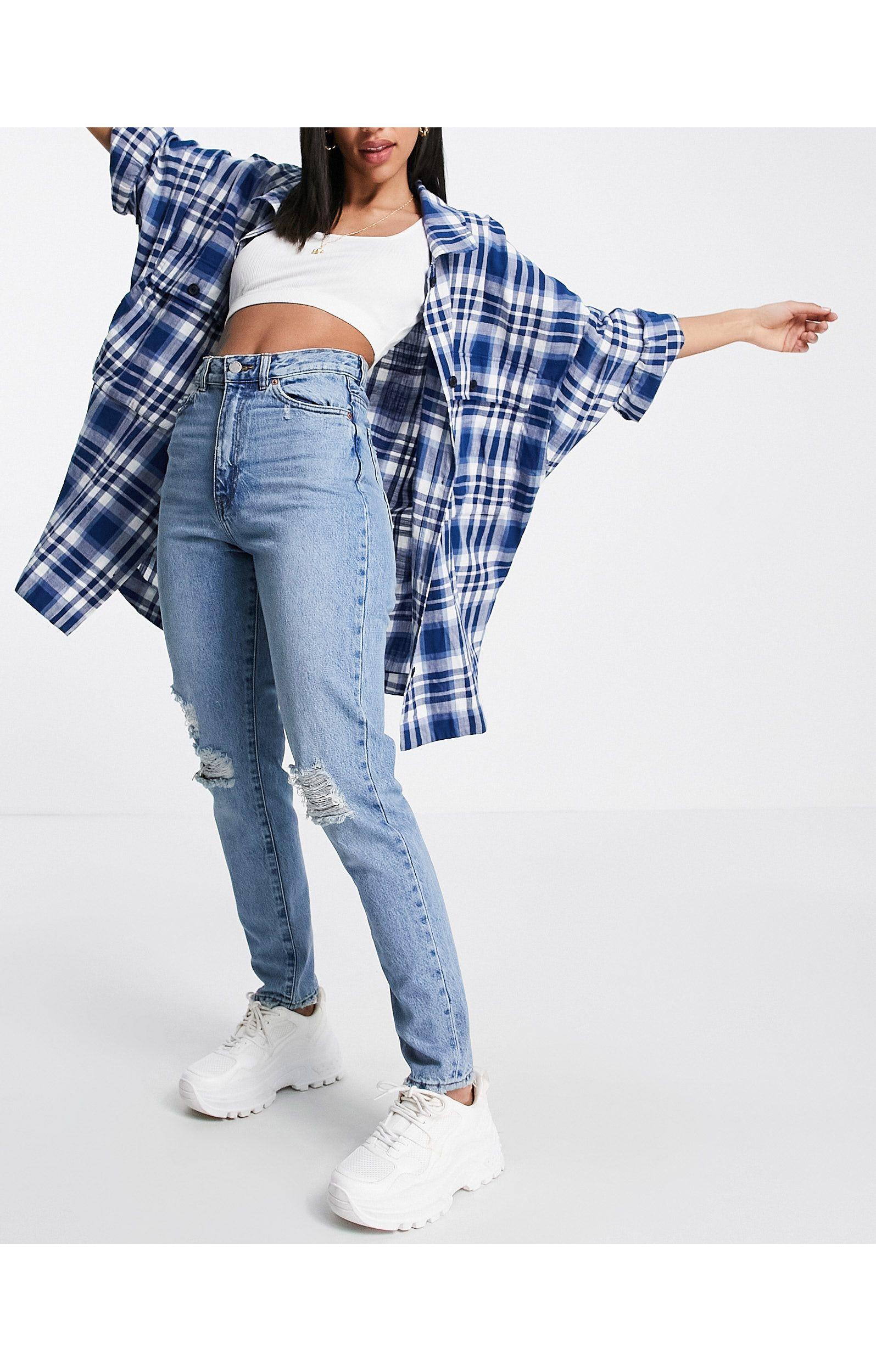 Dr. Denim Nora High Rise Mom Jeans With Ripped Knees in Blue | Lyst