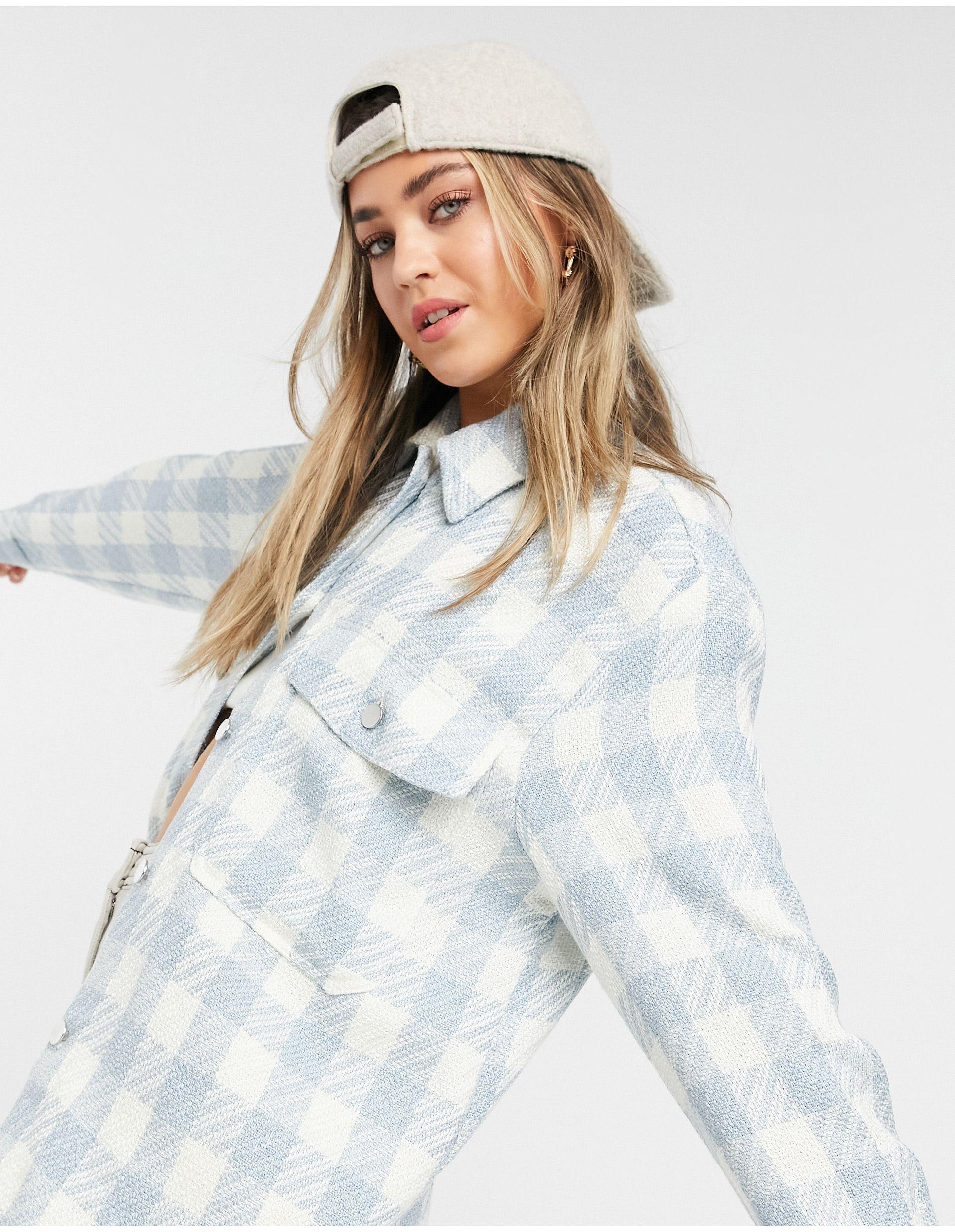 Stradivarius Tweed Shacket in Blue | Lyst