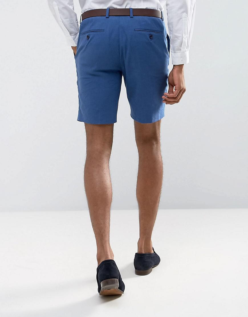 ASOS Wedding Super Skinny Suit Shorts In Mid Blue Stretch Linen Cotton for  Men | Lyst