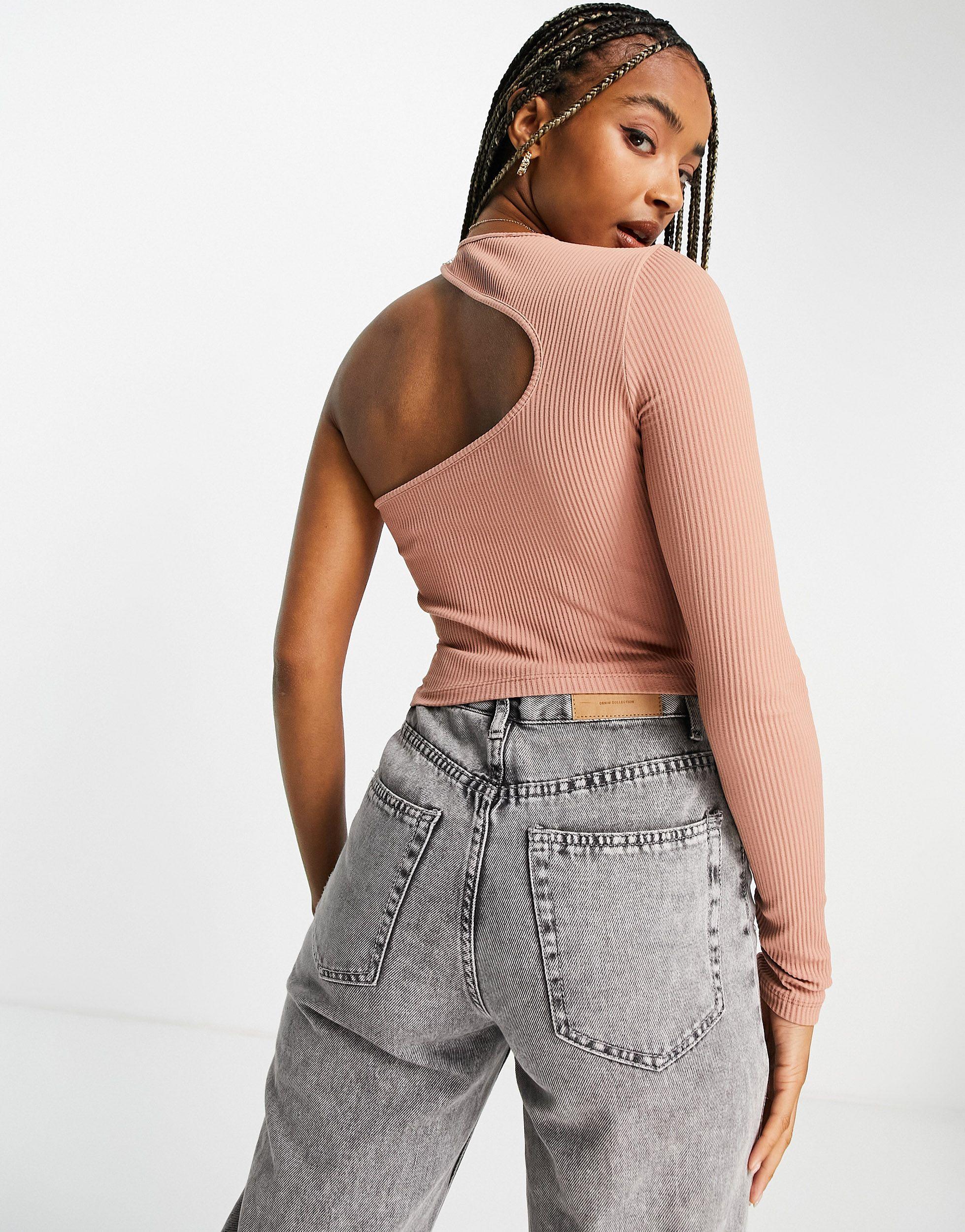 Bershka Synthetic Asymetric Cut Out One Shoulder Crop Top | Lyst