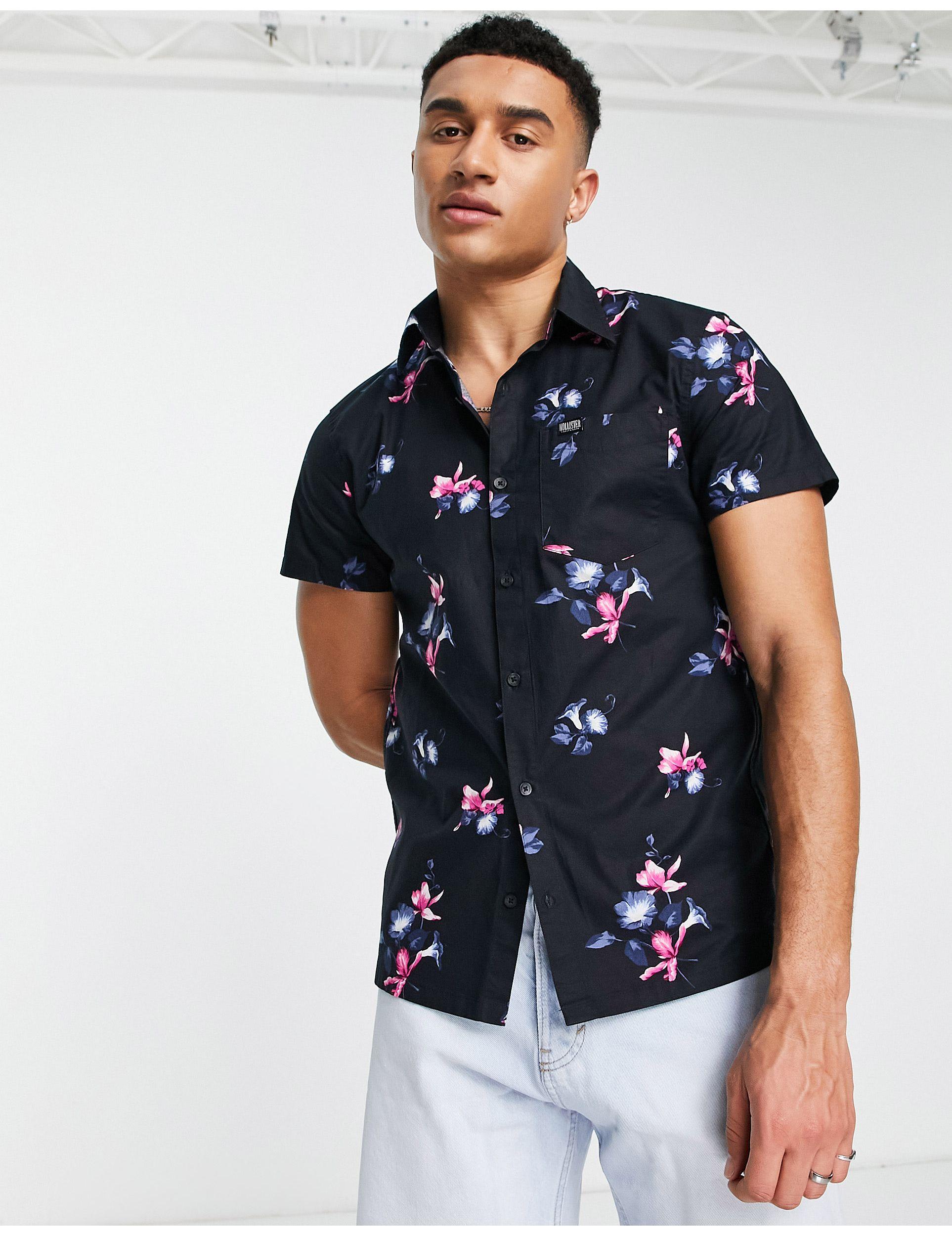 Hollister Slim Fit Floral Print Short Sleeve Shirt in Black for Men | Lyst