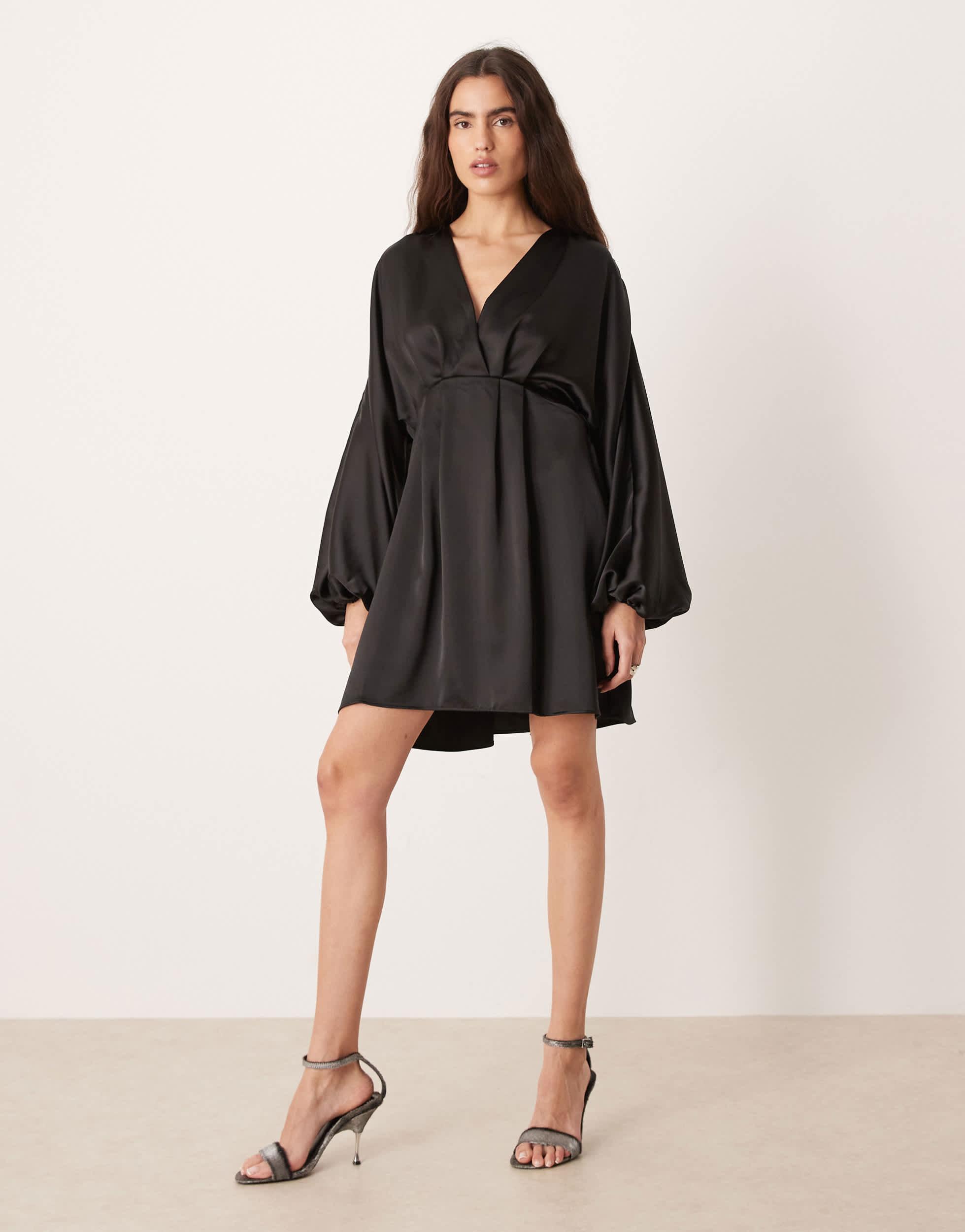batwing satin mini dress Batwing Cowl Neck Mini Dress In Chocolate Brown Slinky | EGO US