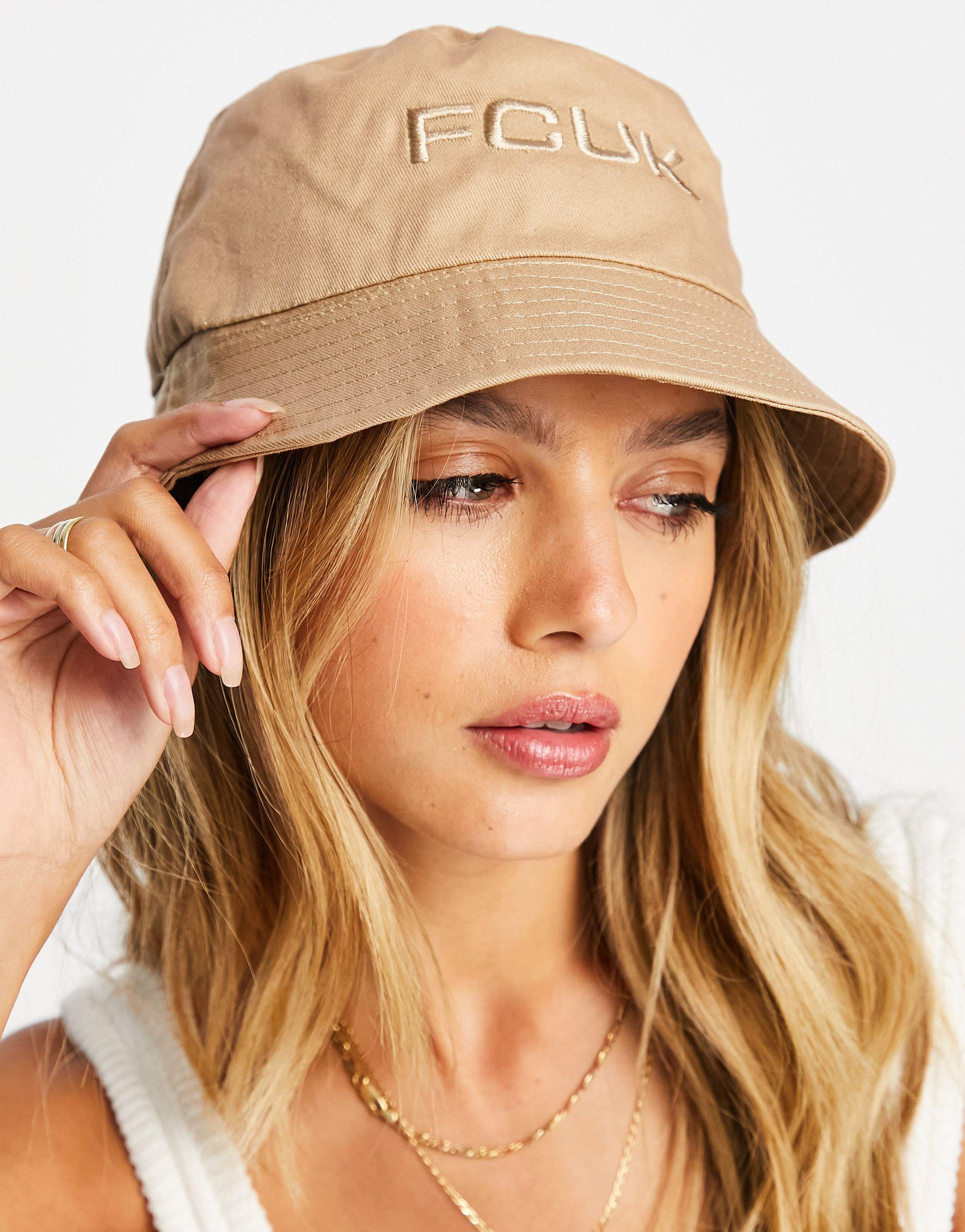 French Connection Fcuk Logo Bucket Hat in Natural | Lyst