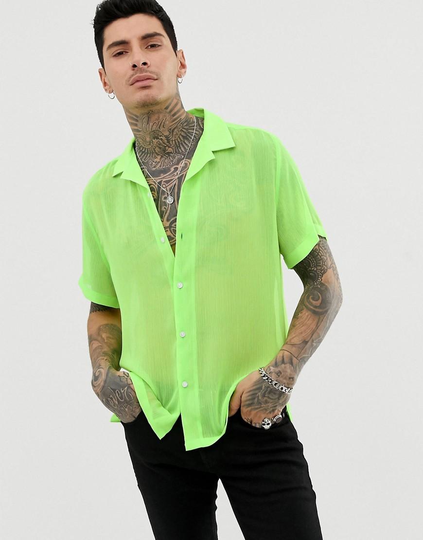 ASOS Oversized Revere Collar Shirt In Neon Green for Men | Lyst