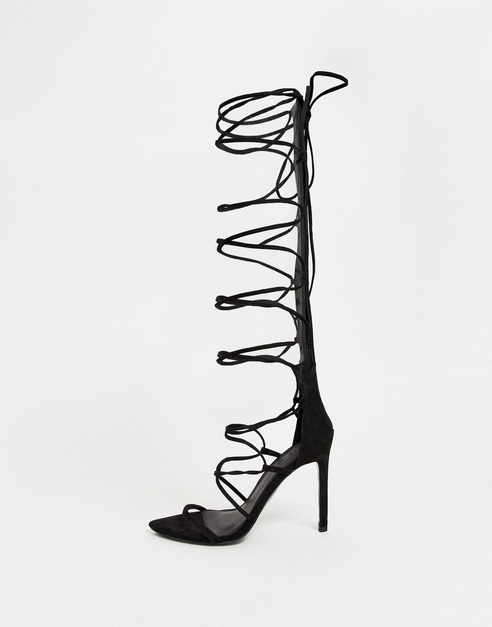ASOS Suède Gladiator Sandalen Met Hak Tot Over in het Zwart - Lyst