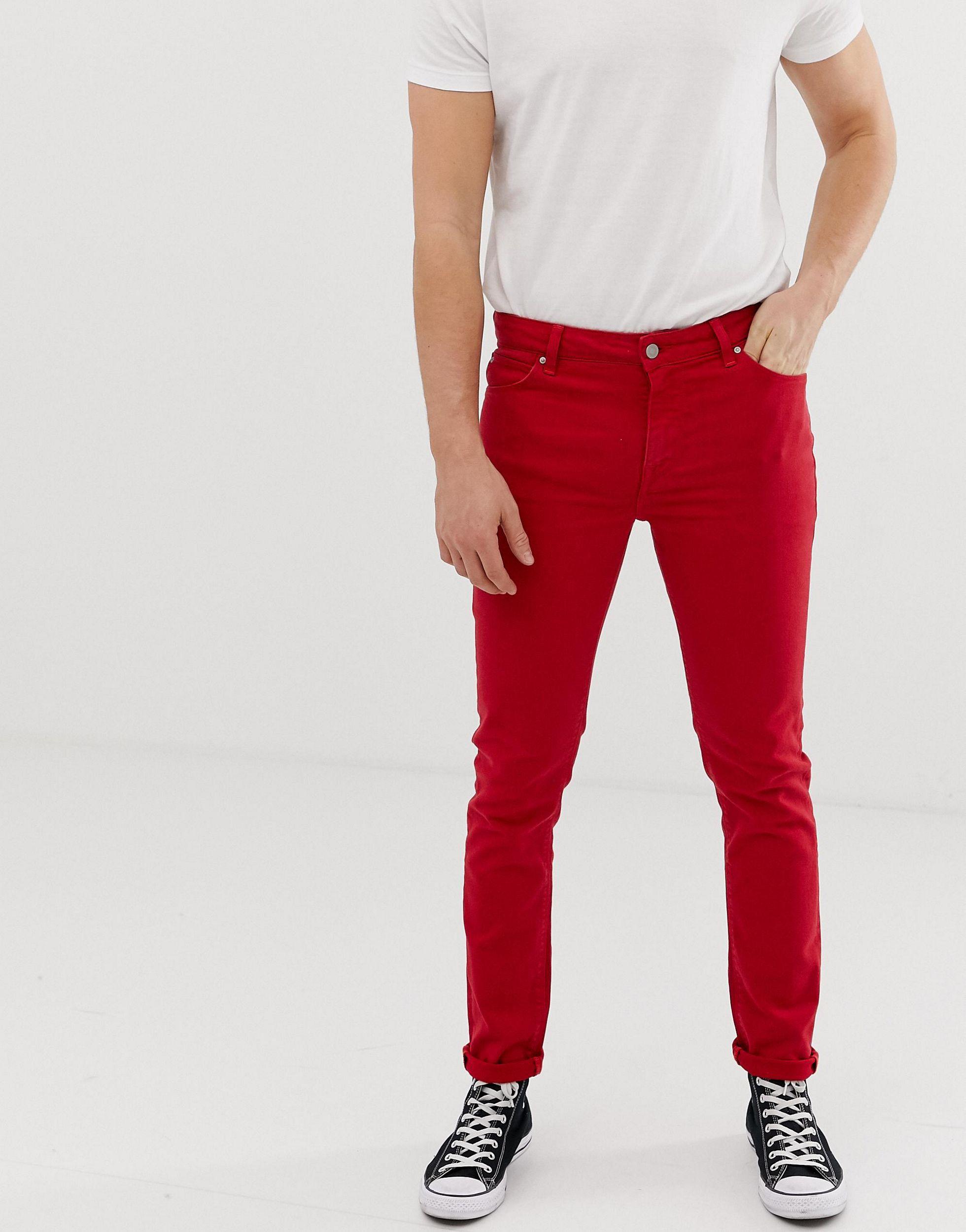 ASOS Denim Skinny Jeans In Red for Men - Lyst