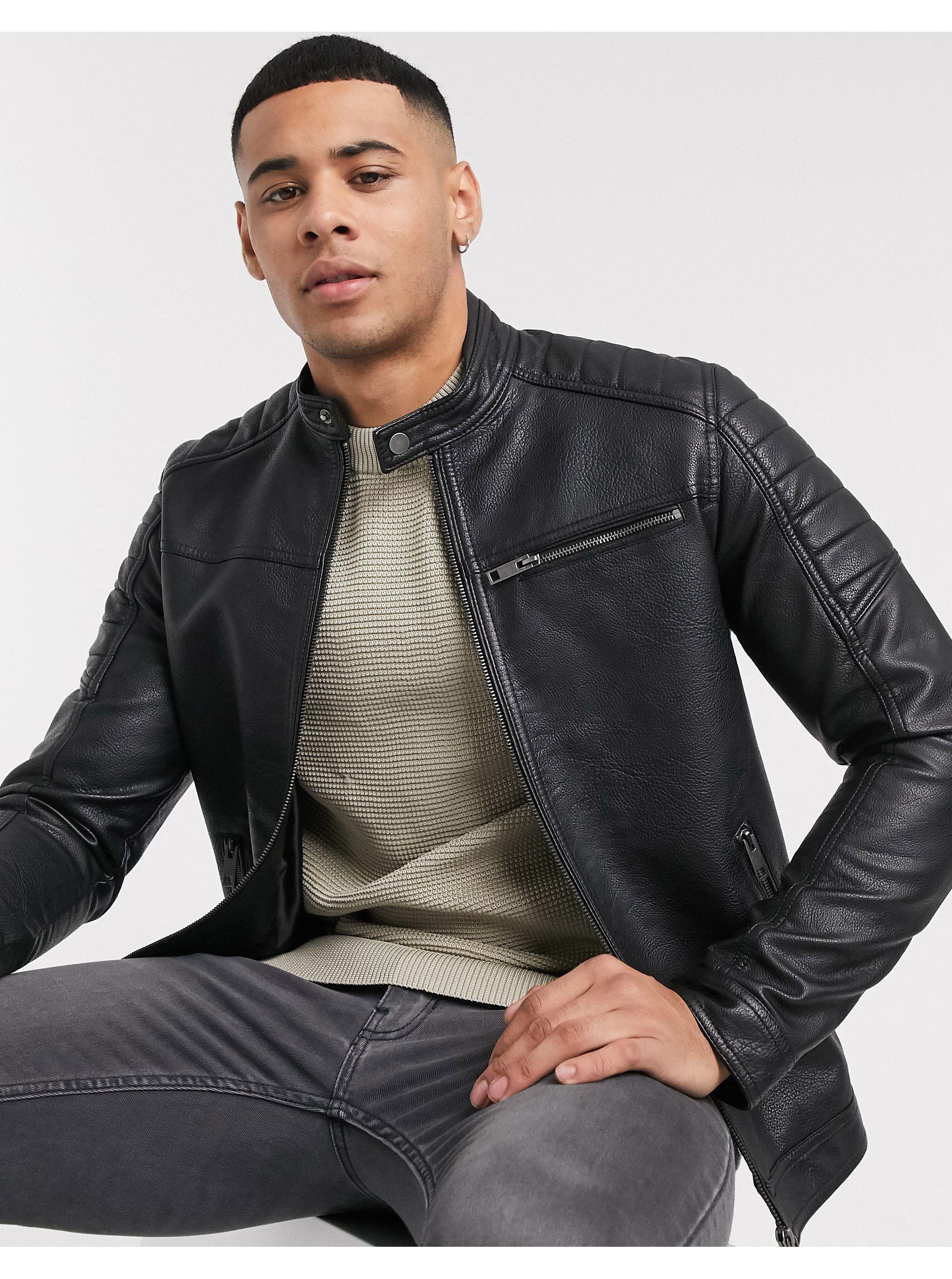 Jack & Jones Essentials Faux Leather Racer Jacket in Black for Men | Lyst  Australia