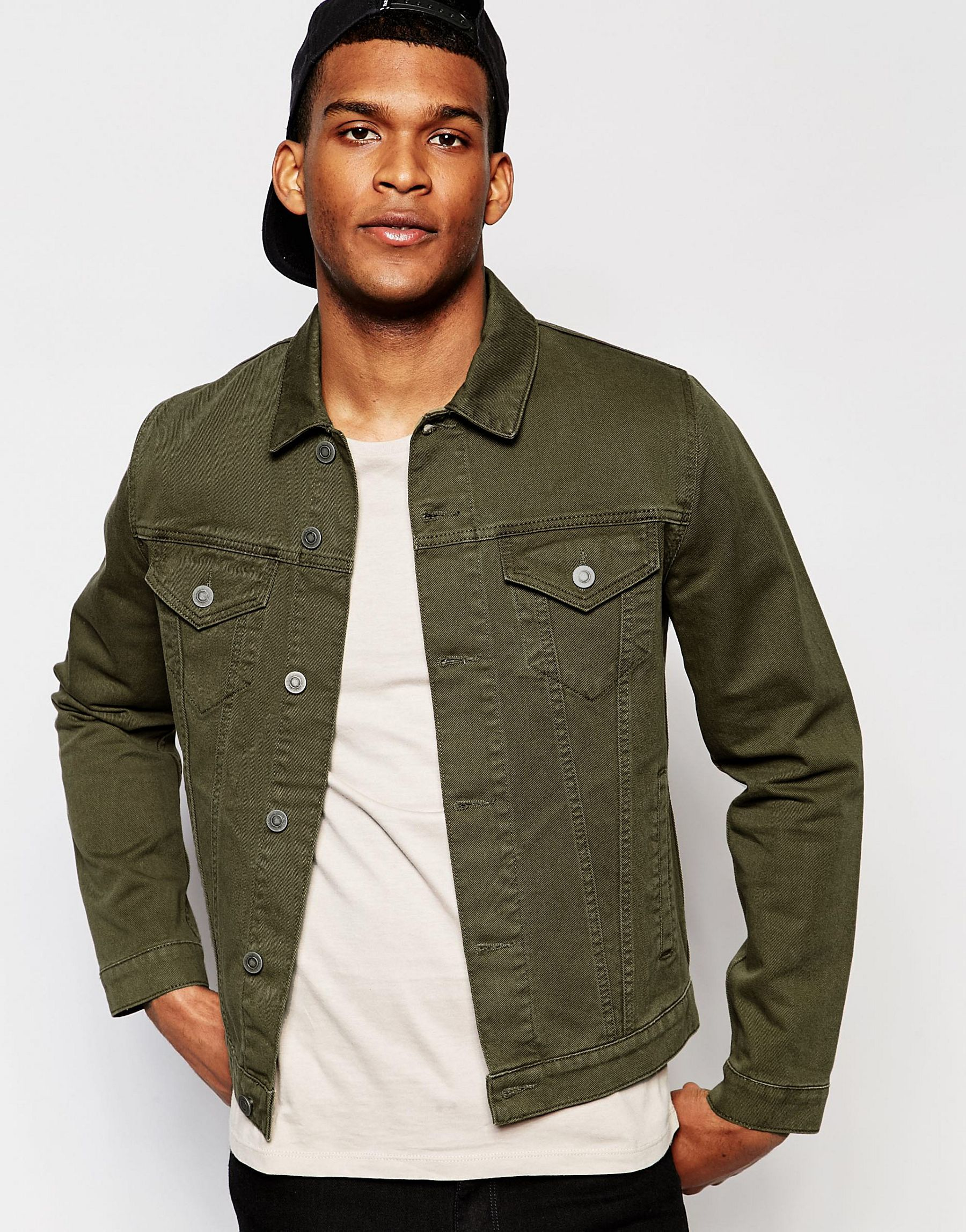 ASOS Slim Denim Jacket In Khaki in Natural for Men - Lyst