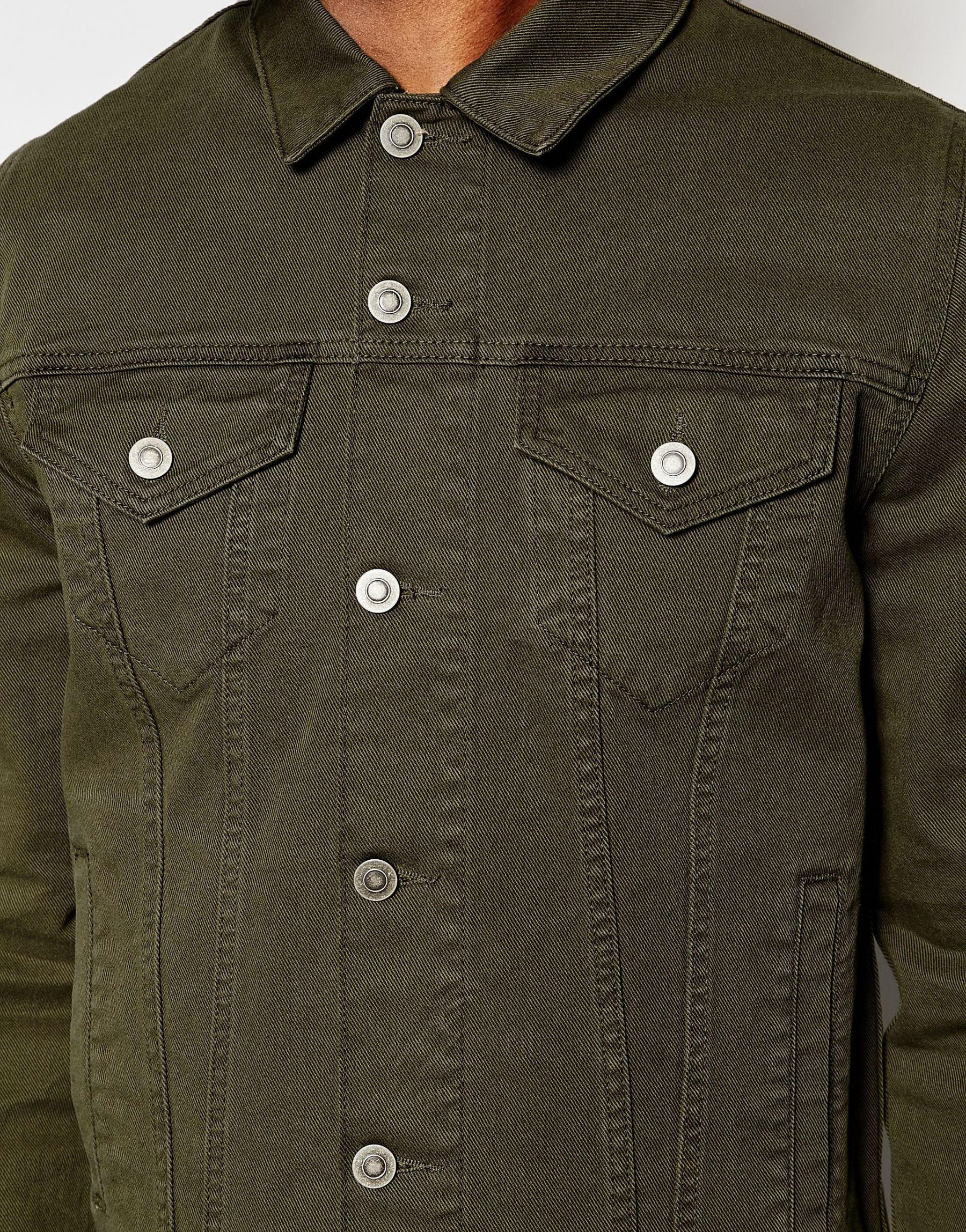 ASOS Slim Denim Jacket In Khaki in Natural for Men Lyst