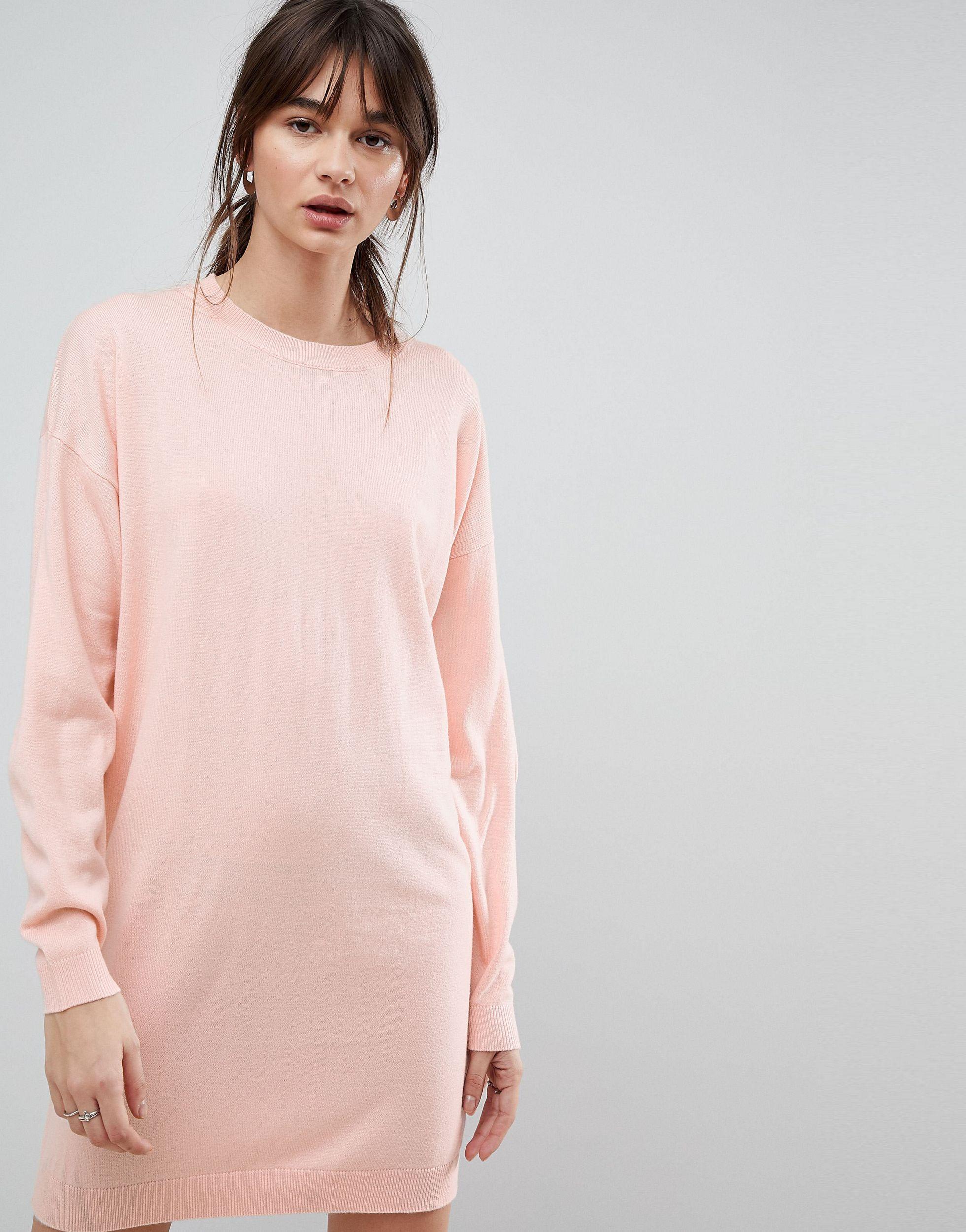 ASOS Denim Asos Knitted Oversized Crew Neck Dress in Pink
