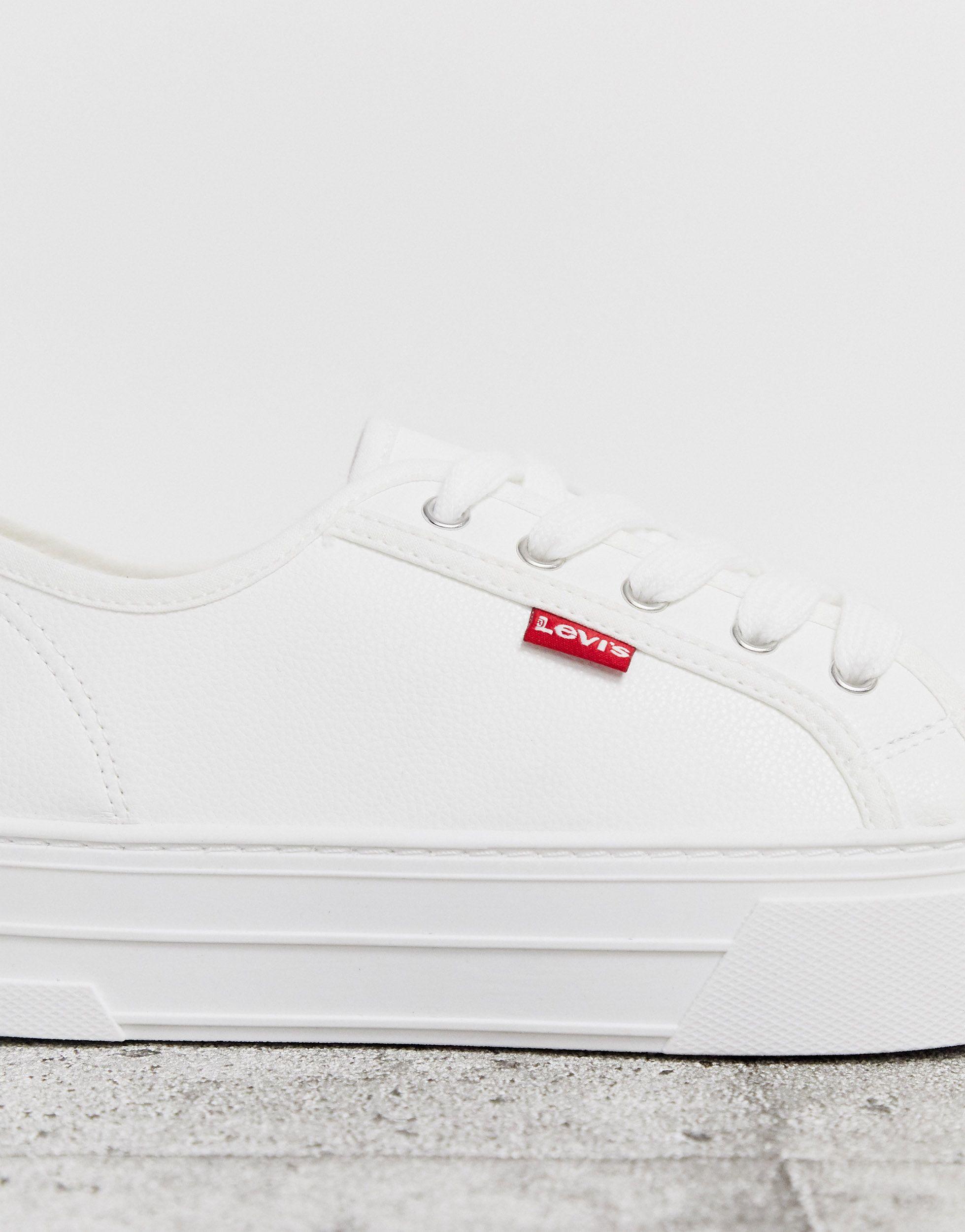 Levi's Faux Leather Flatform Lace Up Trainer in White | Lyst