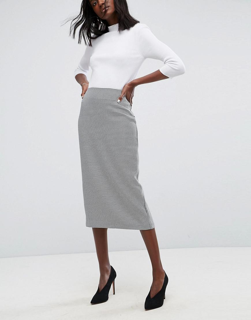 ASOS Synthetic Tailored Column Pencil Skirt In Houndstooth Check in