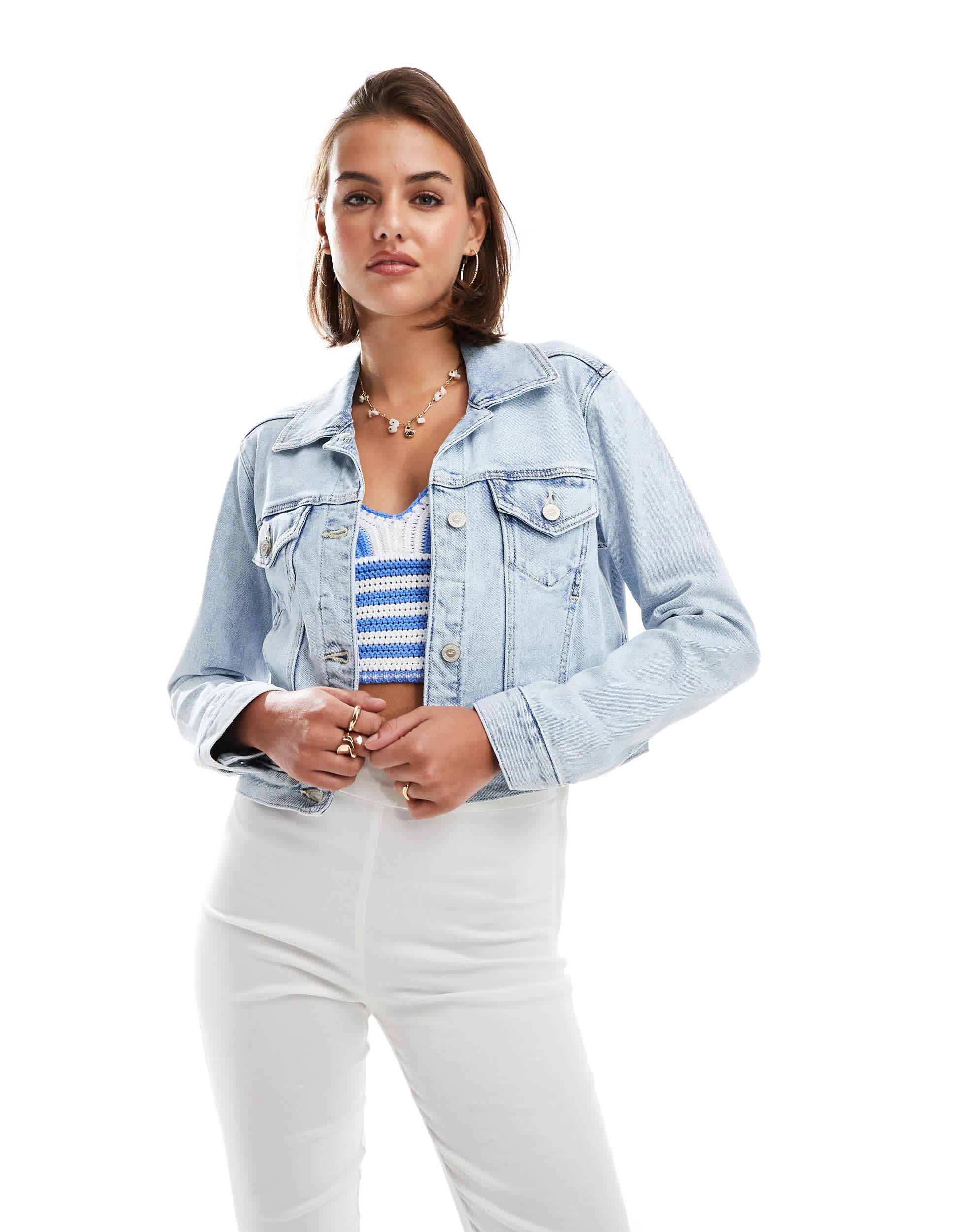 Hollister Cropped Denim Jacket in Blue Lyst Australia