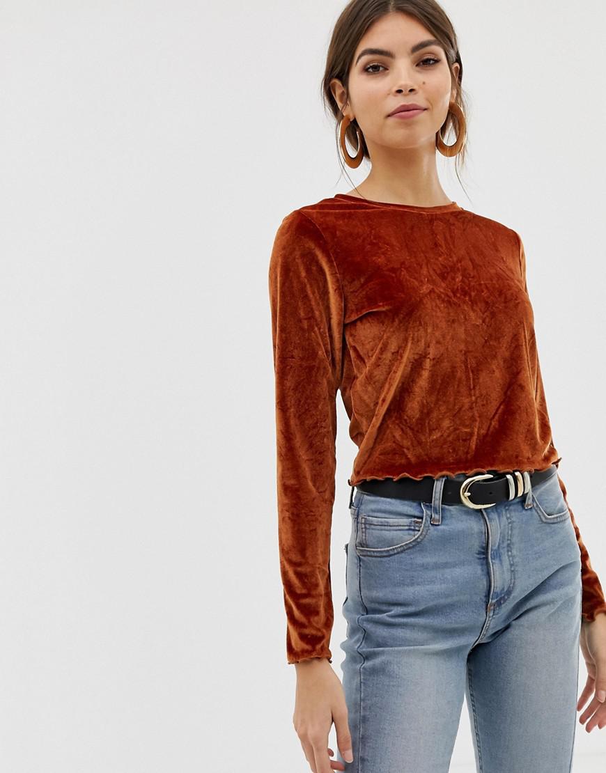 ASOS Velvet Lettuce Edge Top With Long 