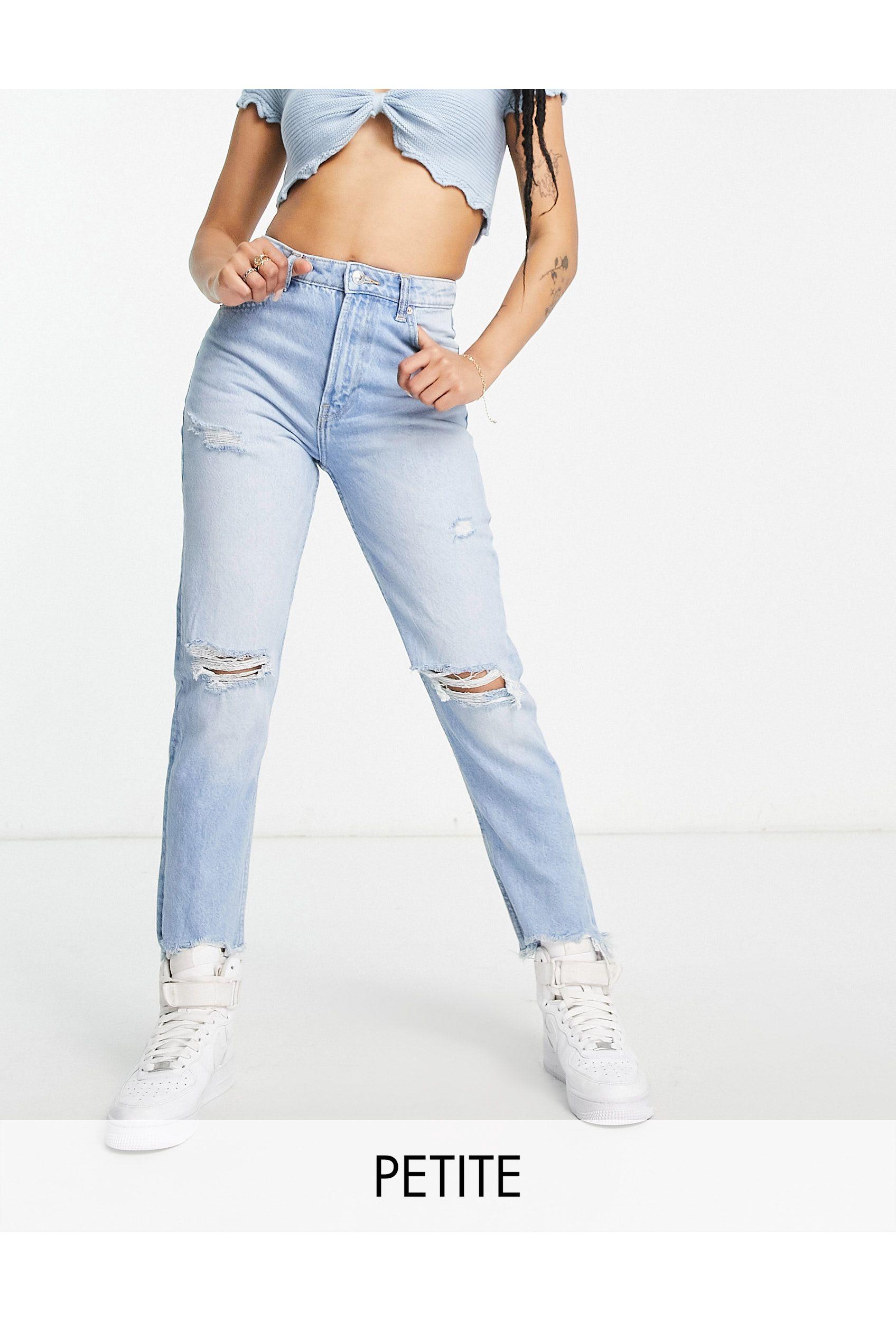 Bershka Petite Mom Jeans With Rips in Blue | Lyst Canada