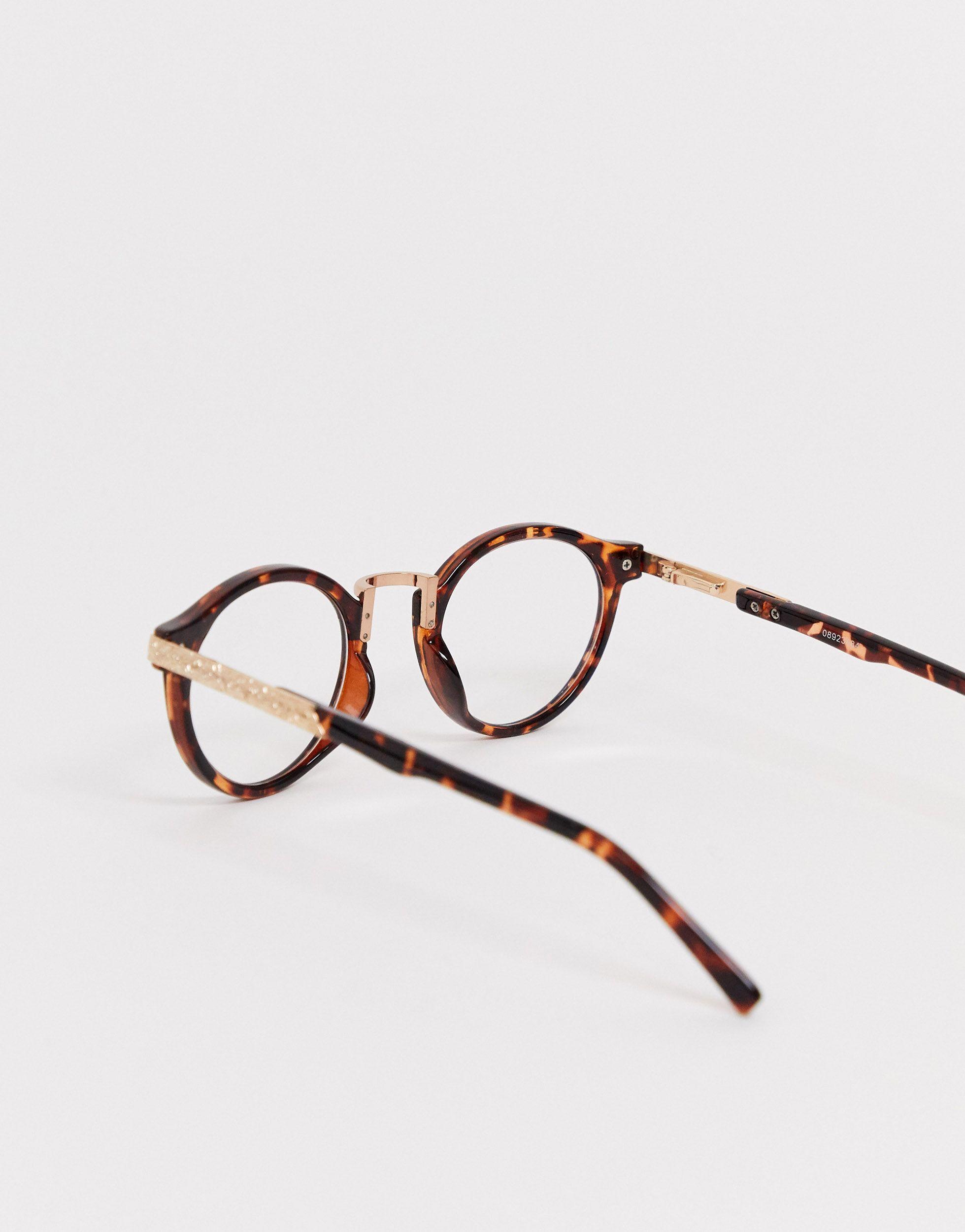 ASOS Vintage Round Clear Lens Glasses in Brown | Lyst