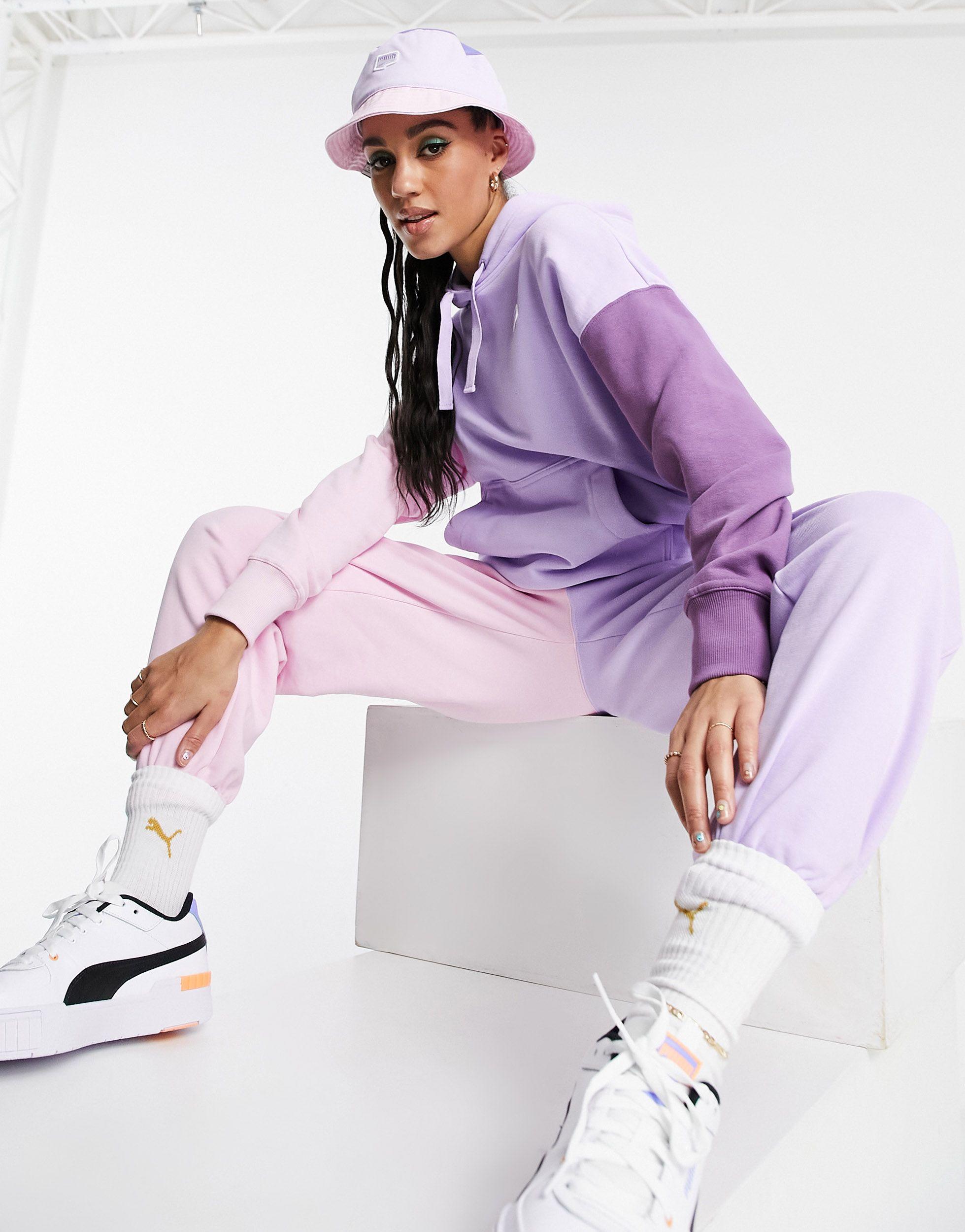 PUMA Downtown Colourblock Hoodie in Purple | Lyst