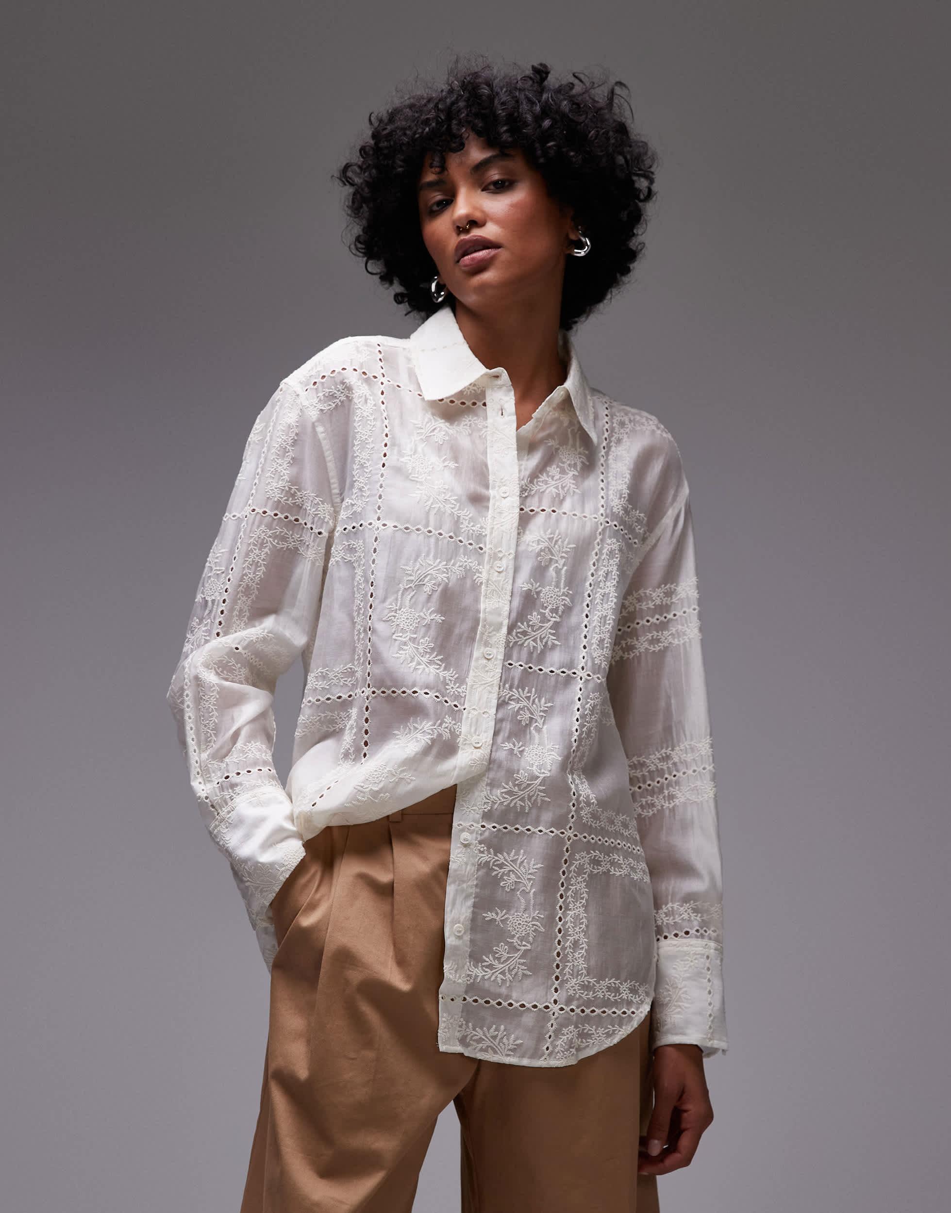 Mango Lace Embroidered Shirt in Gray | Lyst Mango Lace Embroidered Shirt in Gray | Lyst