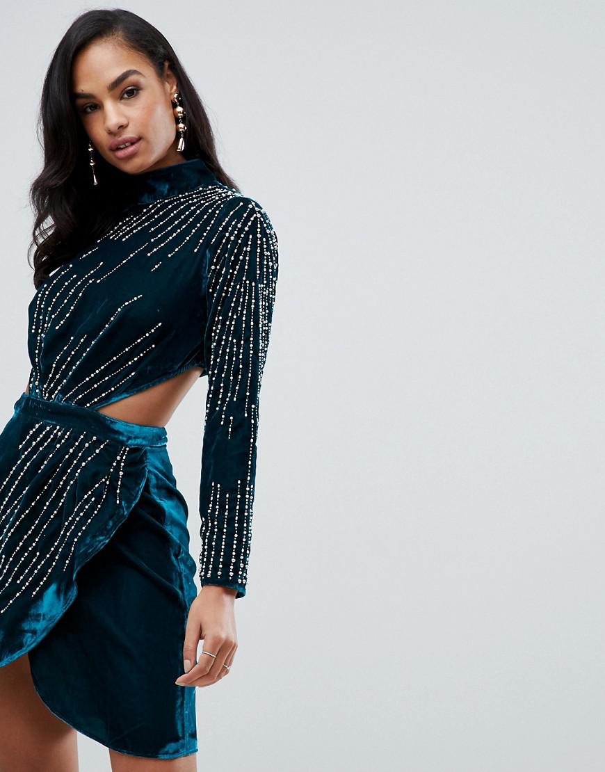 asos blue velvet dress