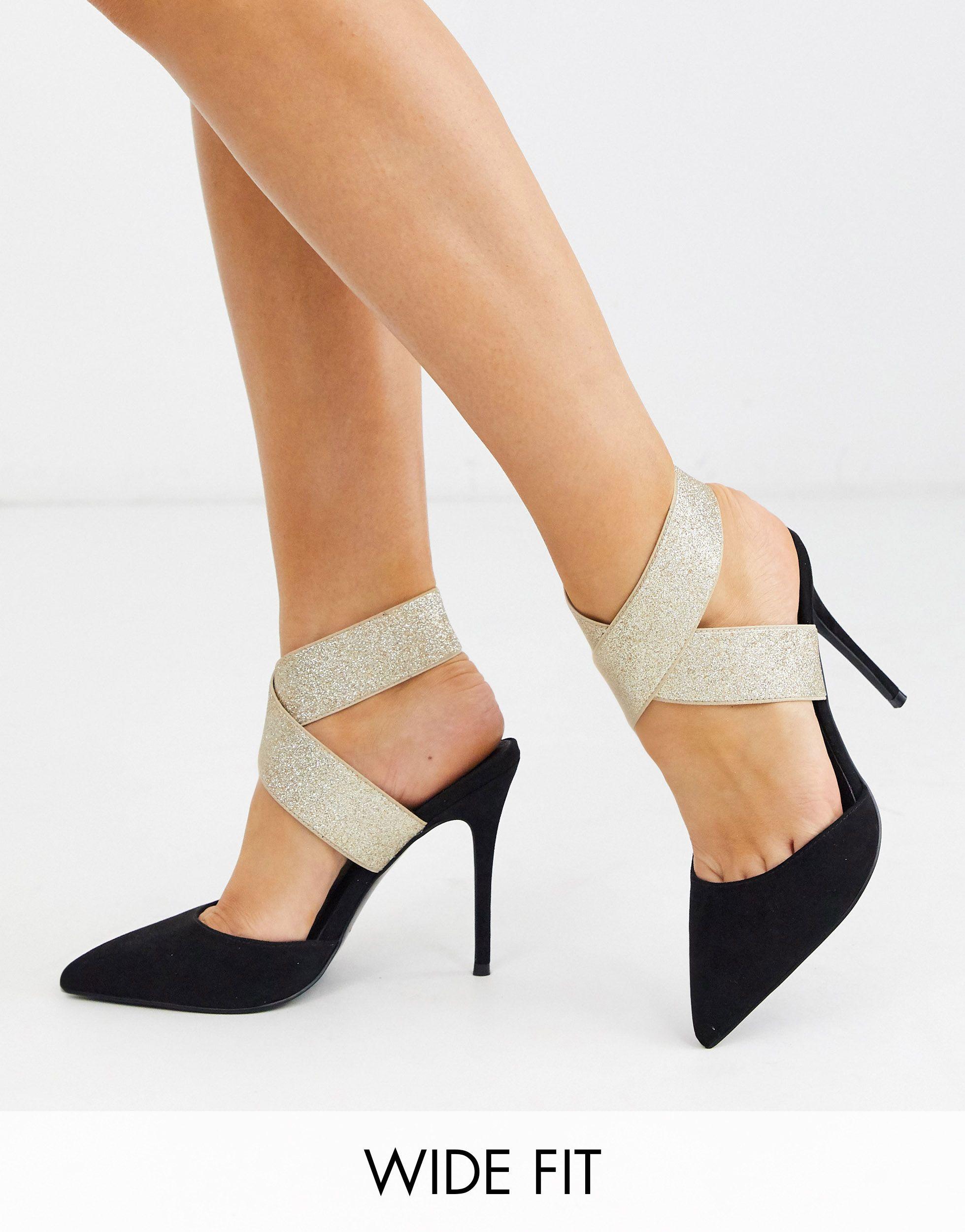 ASOS Brede Pasvorm - Payback - Sandalen Met Hoge Hak En Elastiek in het  Zwart | Lyst NL