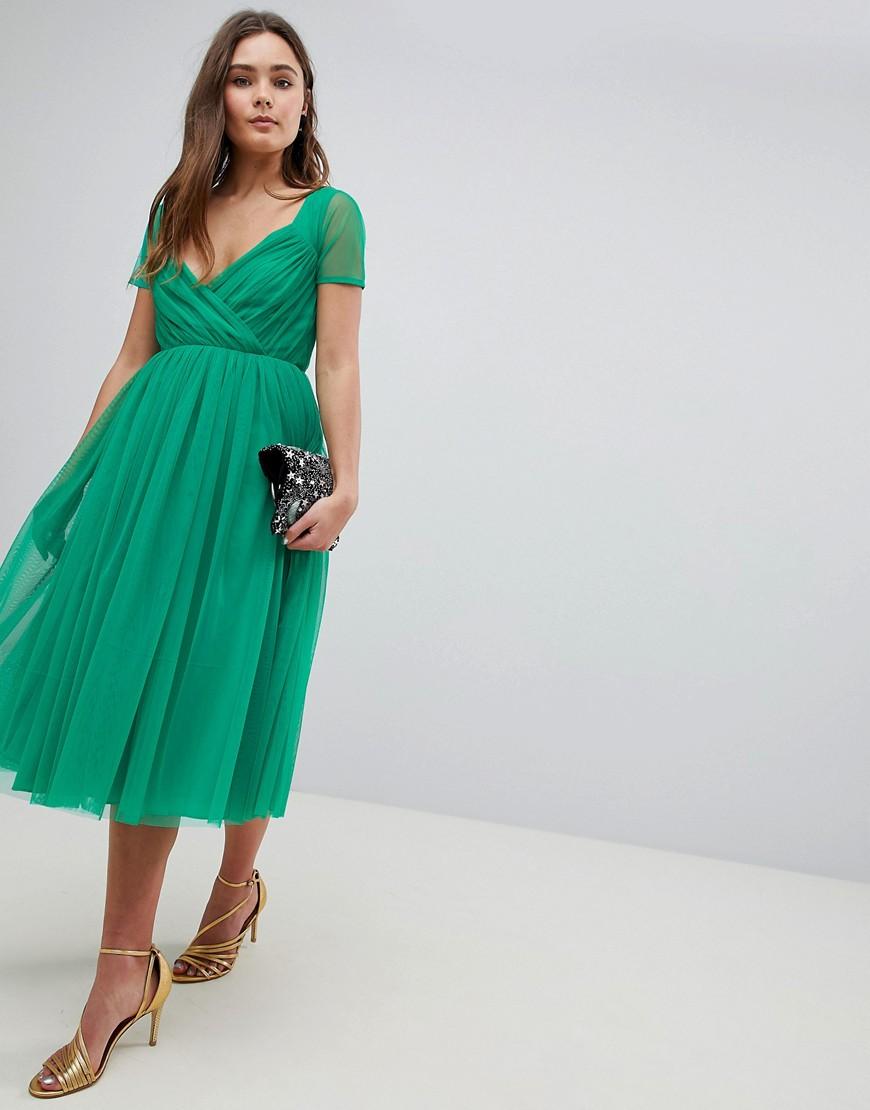 Vestito midi in tulle con maniche trasparenti di ASOS in Verde | Lyst