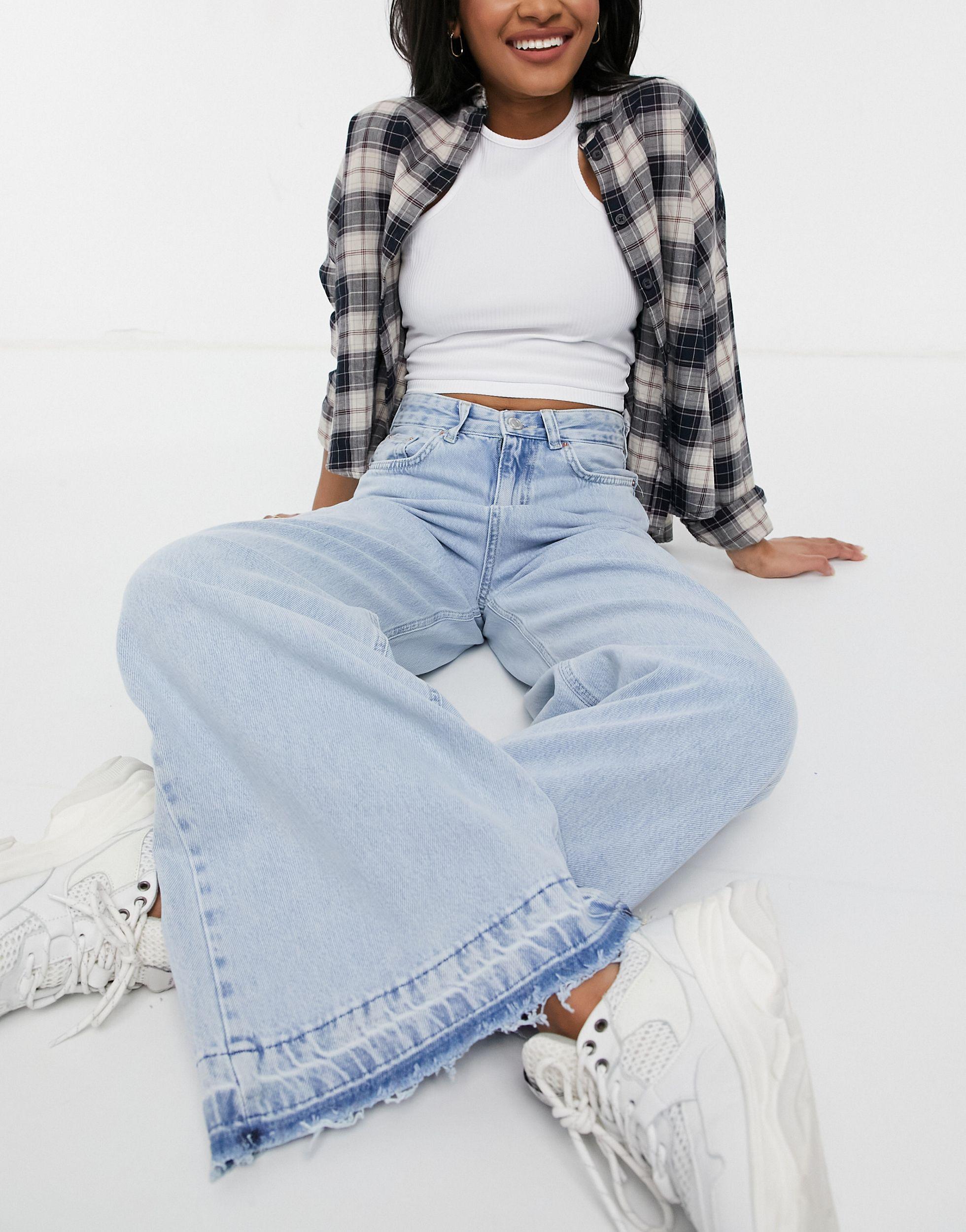 Stradivarius Denim Petite Super Wide Leg Jeans in Blue | Lyst