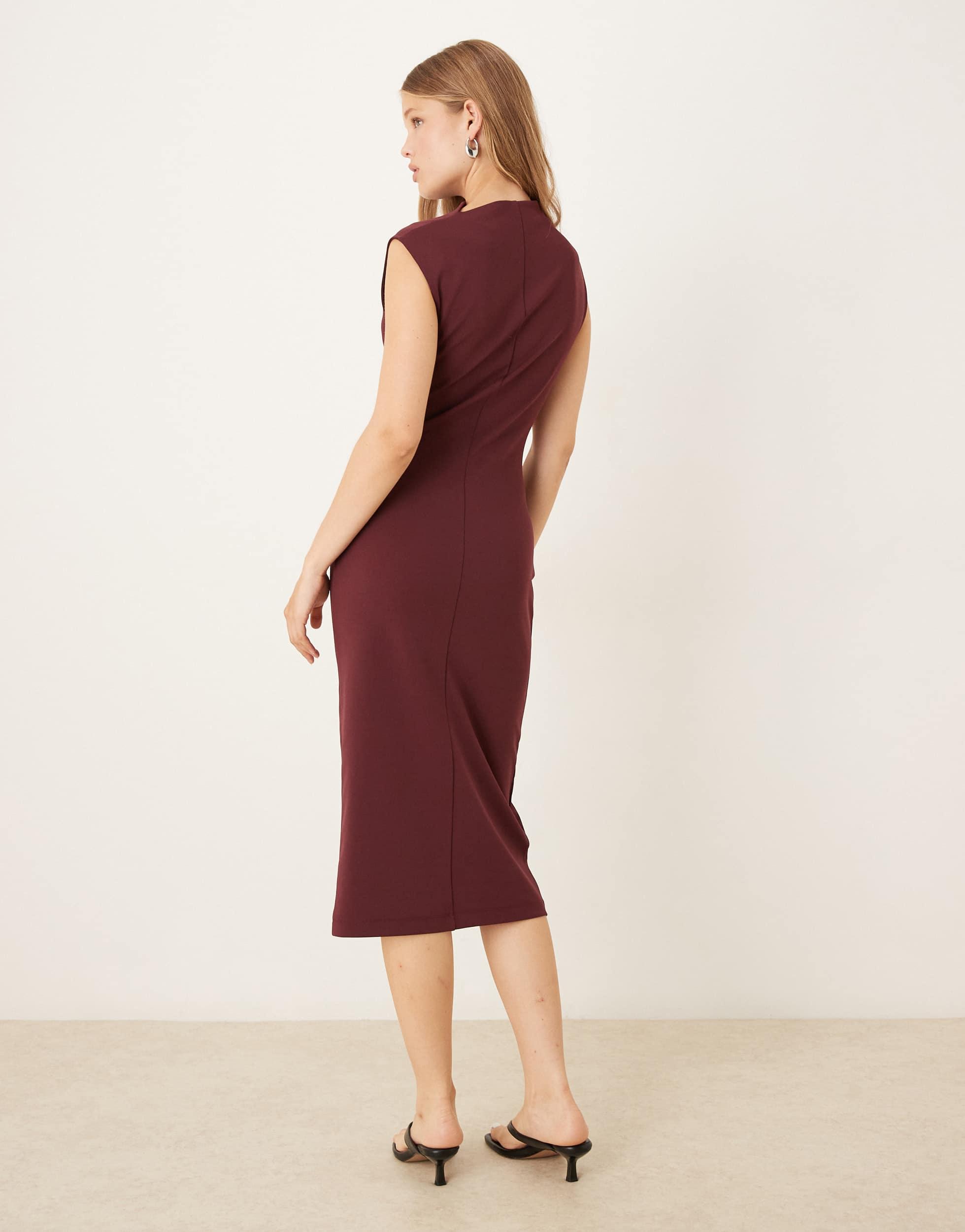 mango ruched detail dress - DARK RED - L