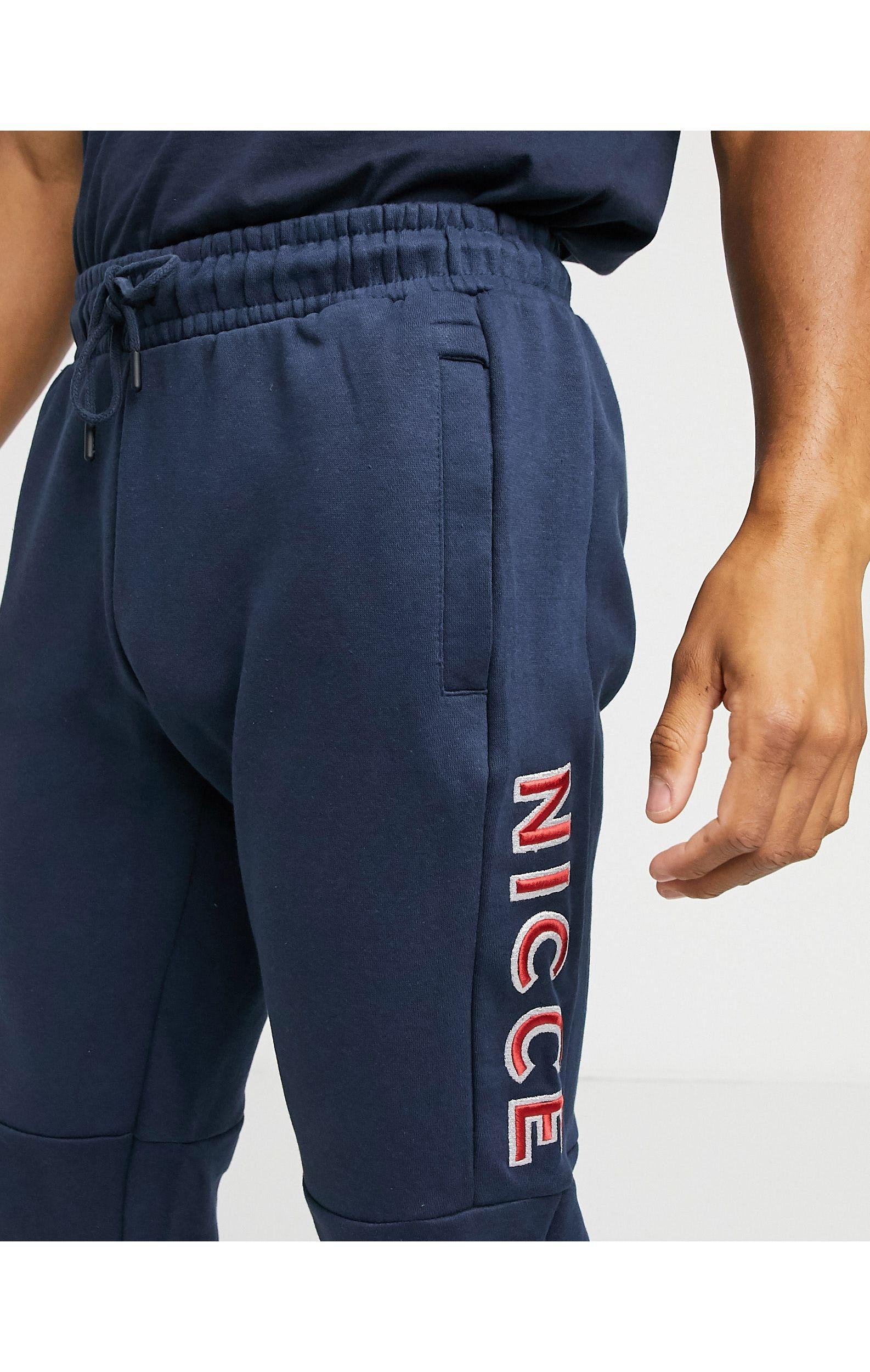 Nicce London Truman joggers With Embroidered Side Logo in Navy (Blue ...