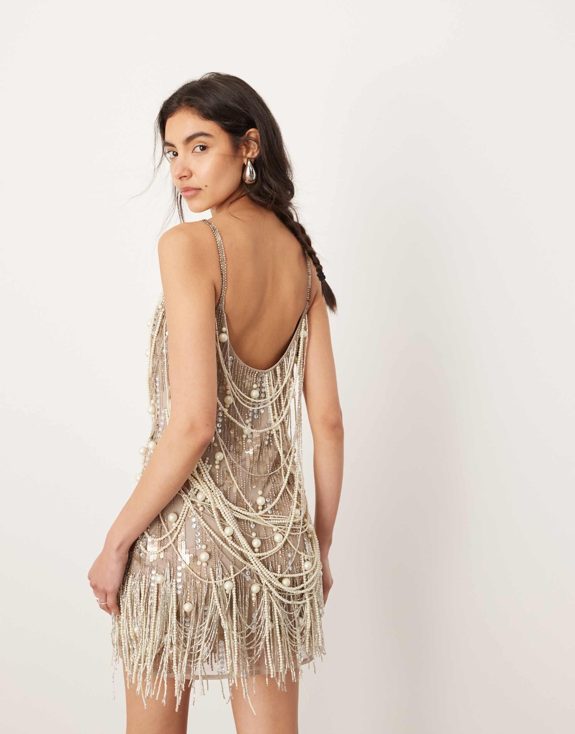 slim fit dress slacks Jacquemus // Black & Beige Beaded Fringe Dress  VSP Consignment