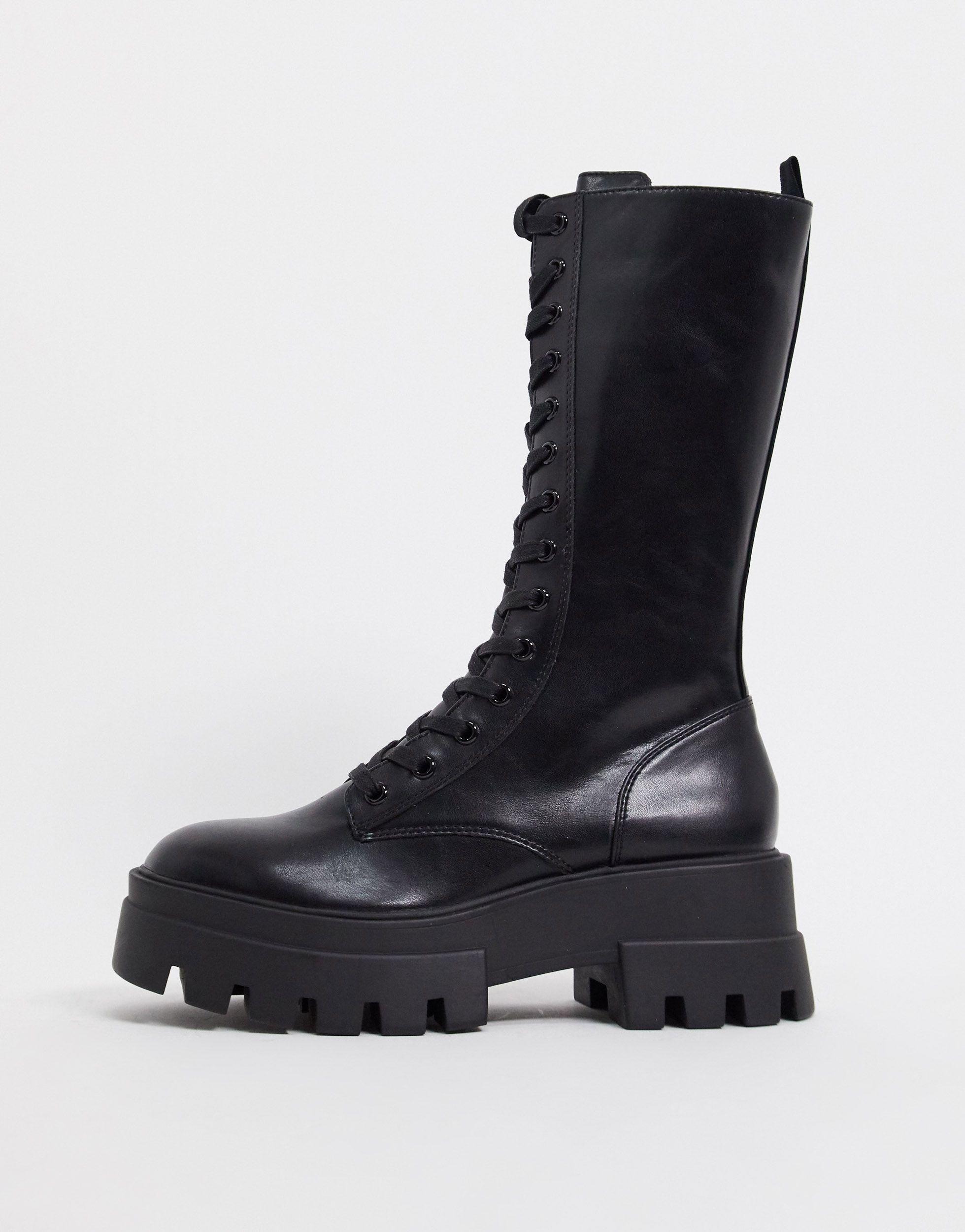 Pull&Bear Lace Up Boot With Cleated Sole in Black | Lyst