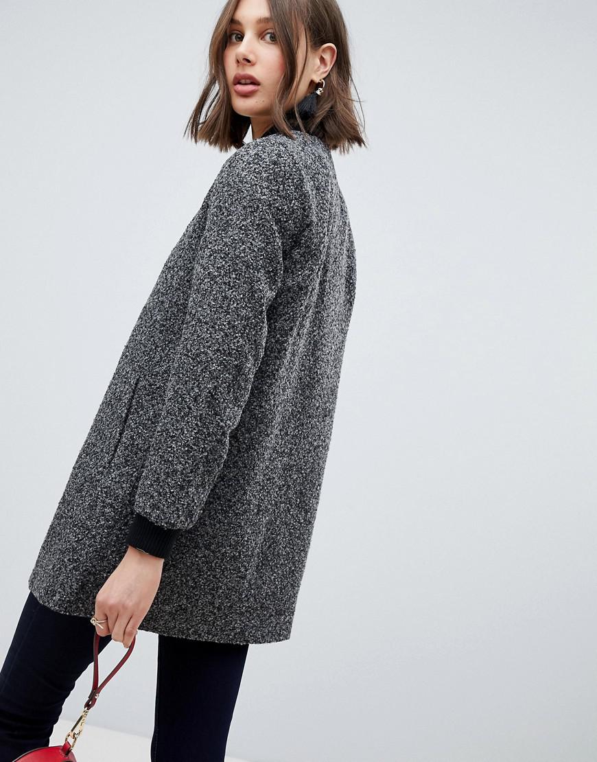 Vero Moda Longline Wool Coat With Rib Trims in Gray - Lyst