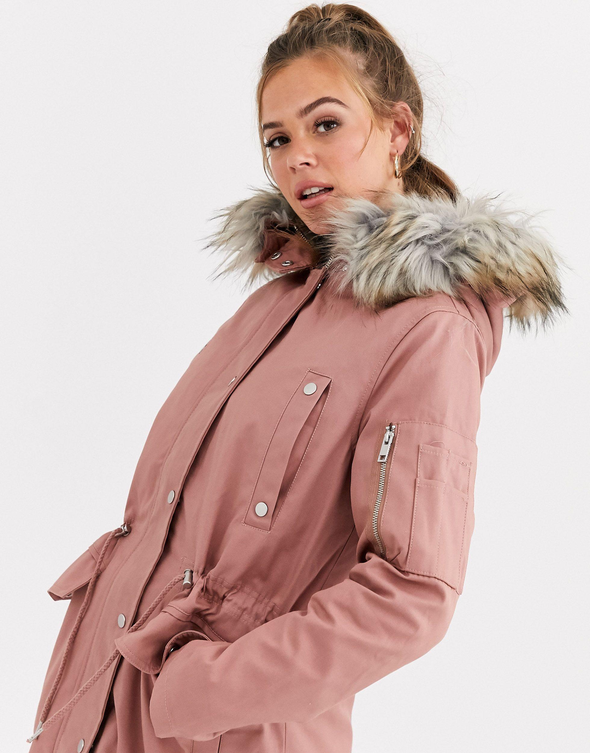 asos design parka with detachable faux fur liner