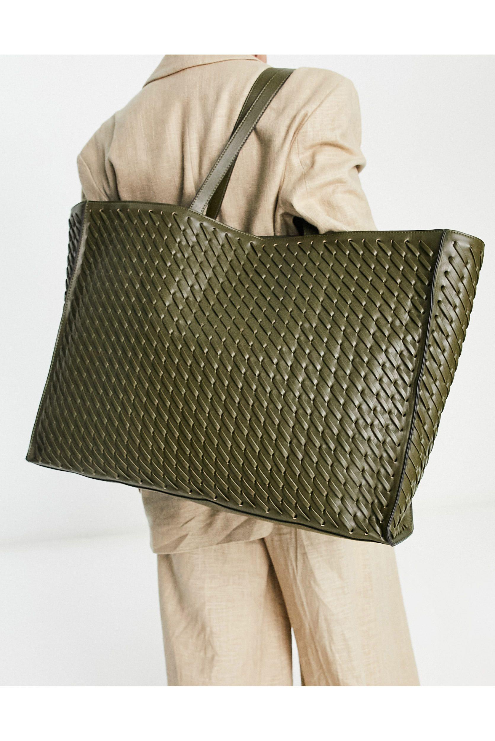 TOPSHOP Tia Oversized Weave Tote in Green | Lyst