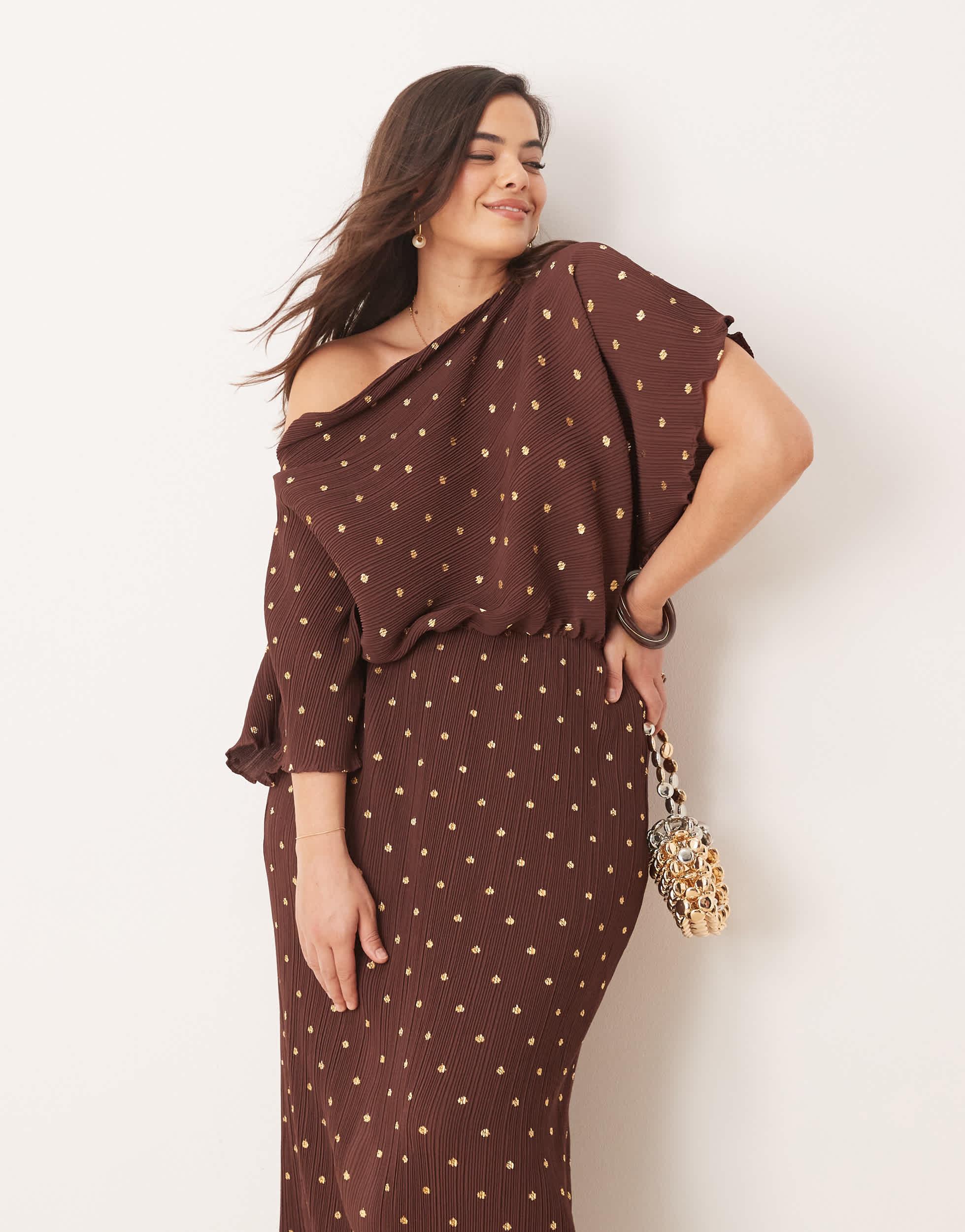 never fully dressed brown dress Asymmetrical pleated midi dress Brown Never fully dressed - Women