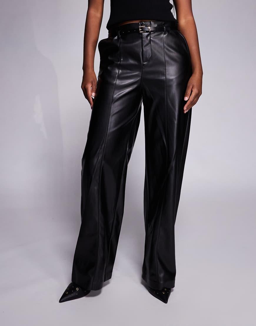 River Island Pu Trousers Petite Burgundy Wide Leg Trousers Petite