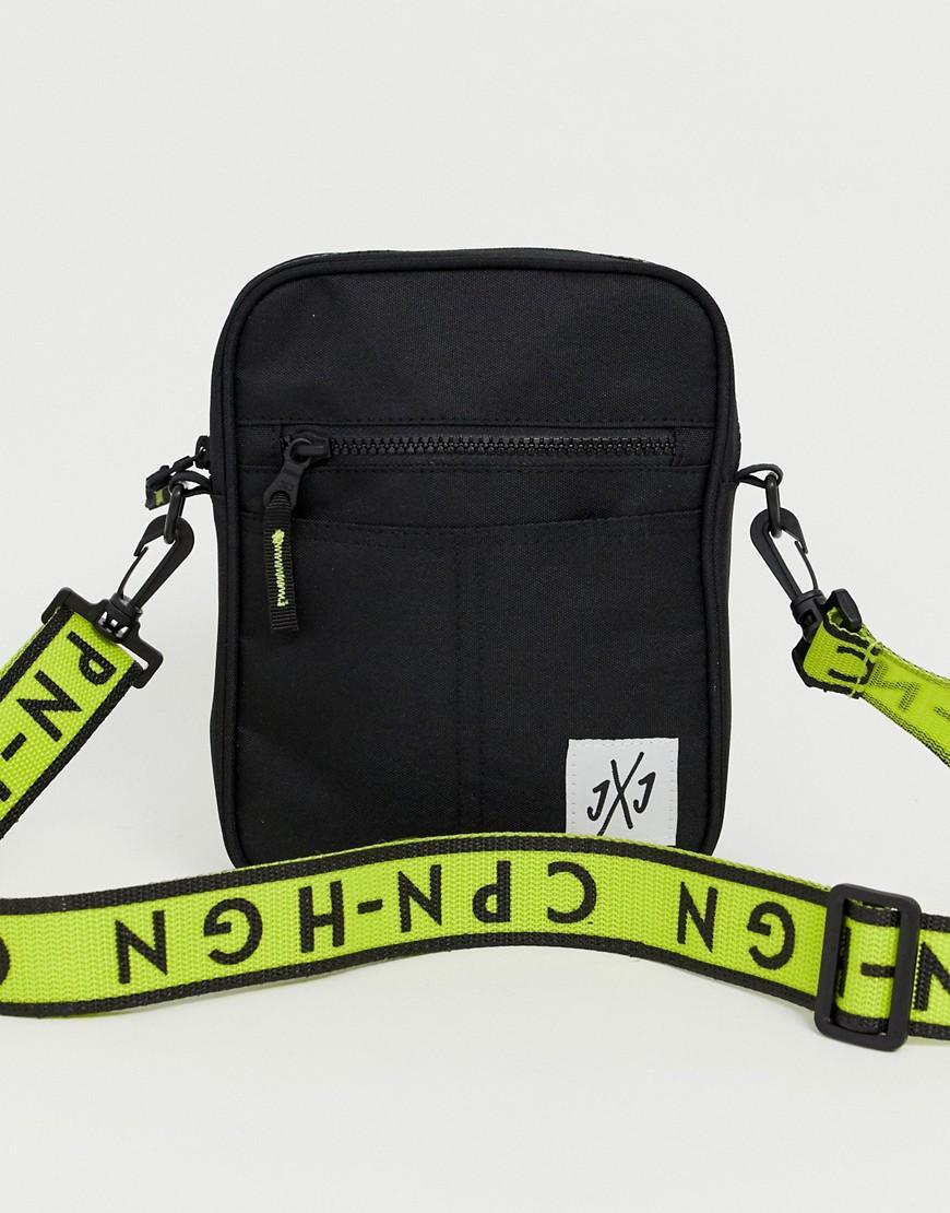 Jack & Jones Denim Cross Body Bag In Black With Neon Contrast Strap for Men  - Lyst