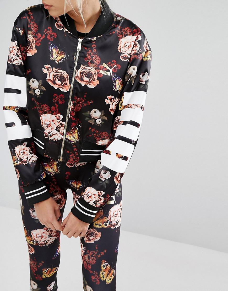 PUMA Synthetic Exclusive To Asos Floral Print Bomber Jacket in Black | Lyst