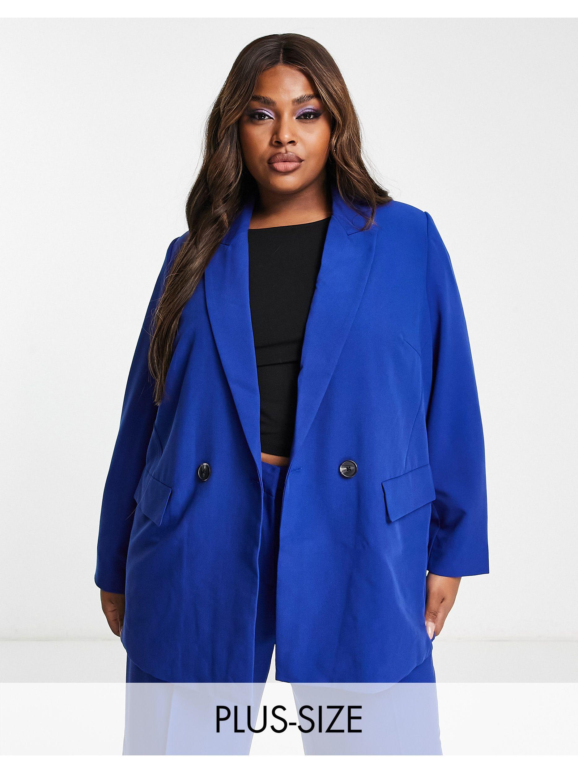 Vero Moda Curve Tailored Double Breasted Suit Blazer in Blue | Lyst