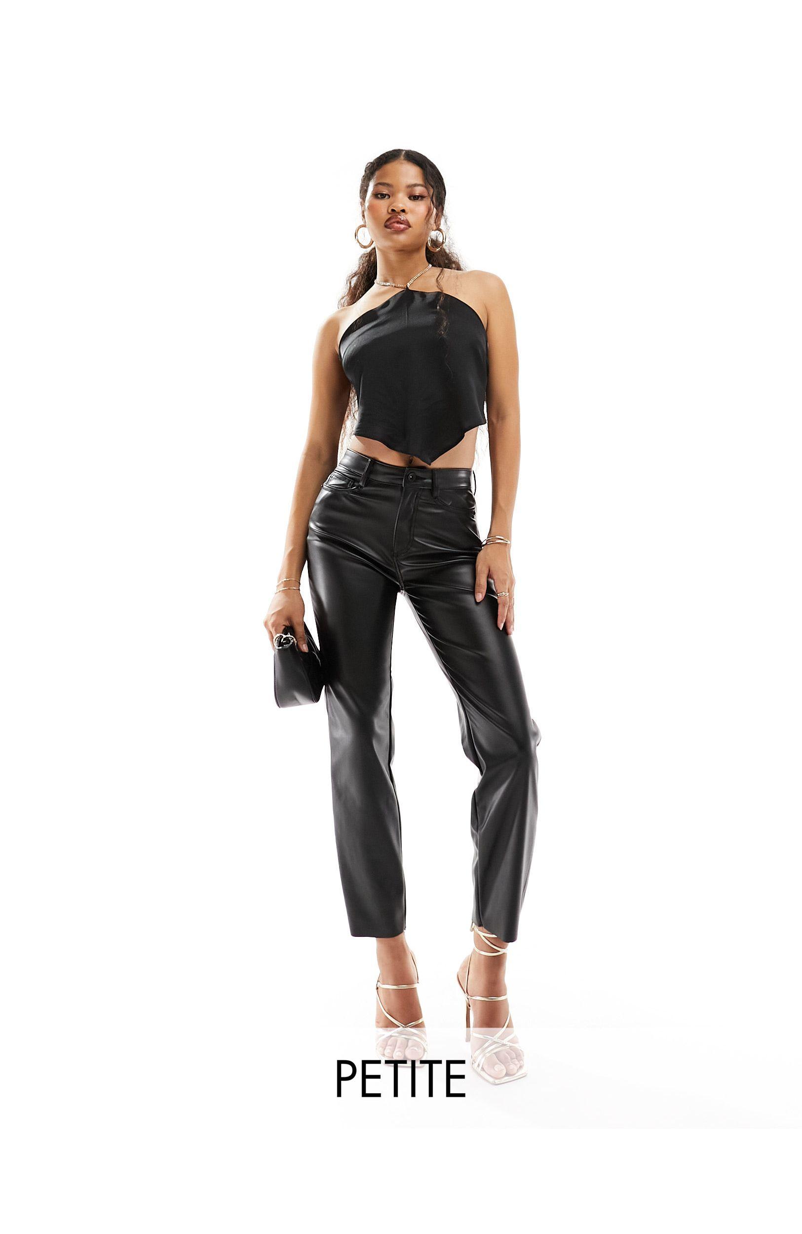 4th & Reckless Petite leather-look flare pant with side slit